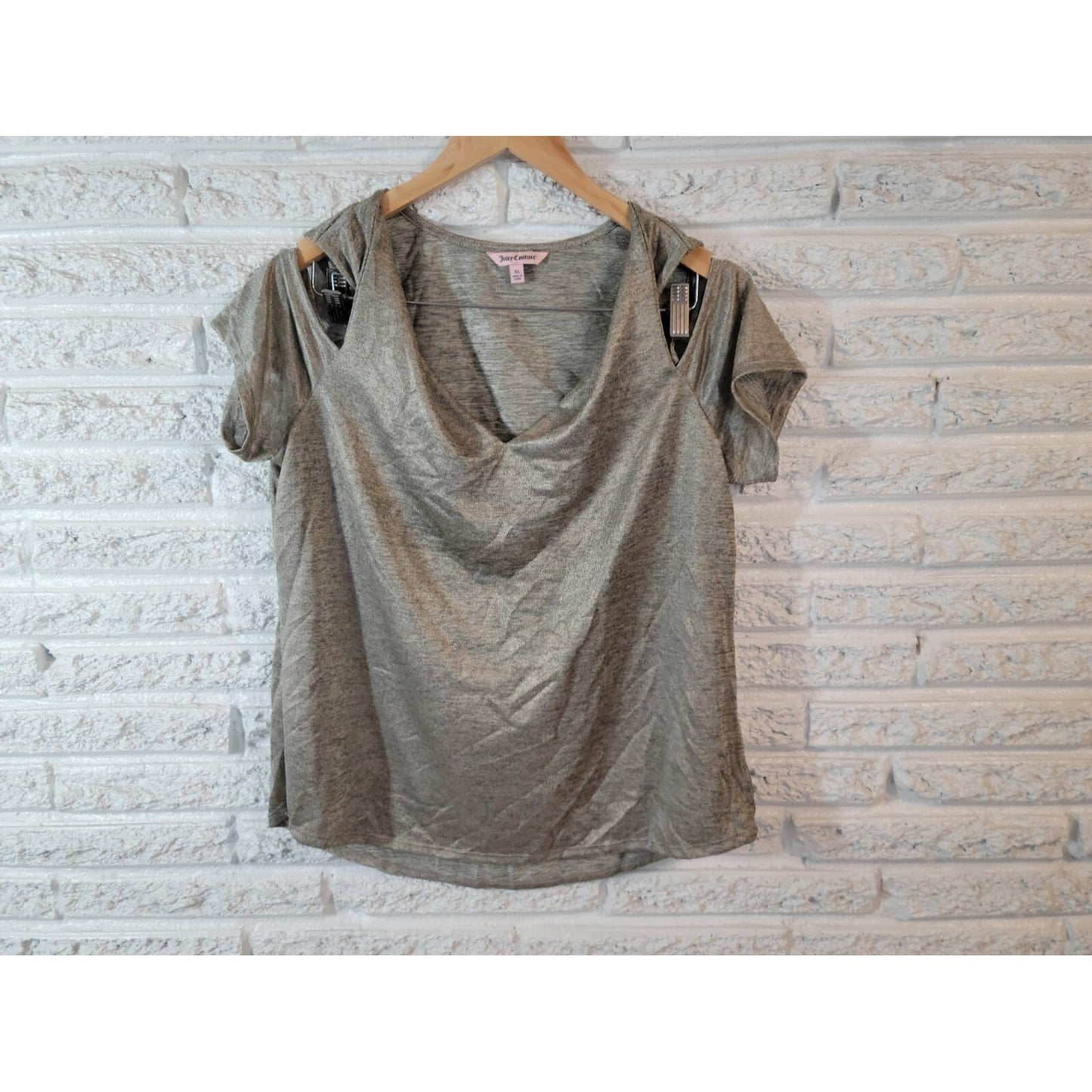 Juicy Couture Womens Top Extra Large Short Cold Shoulder Sleeve Gray Sheer Comfy