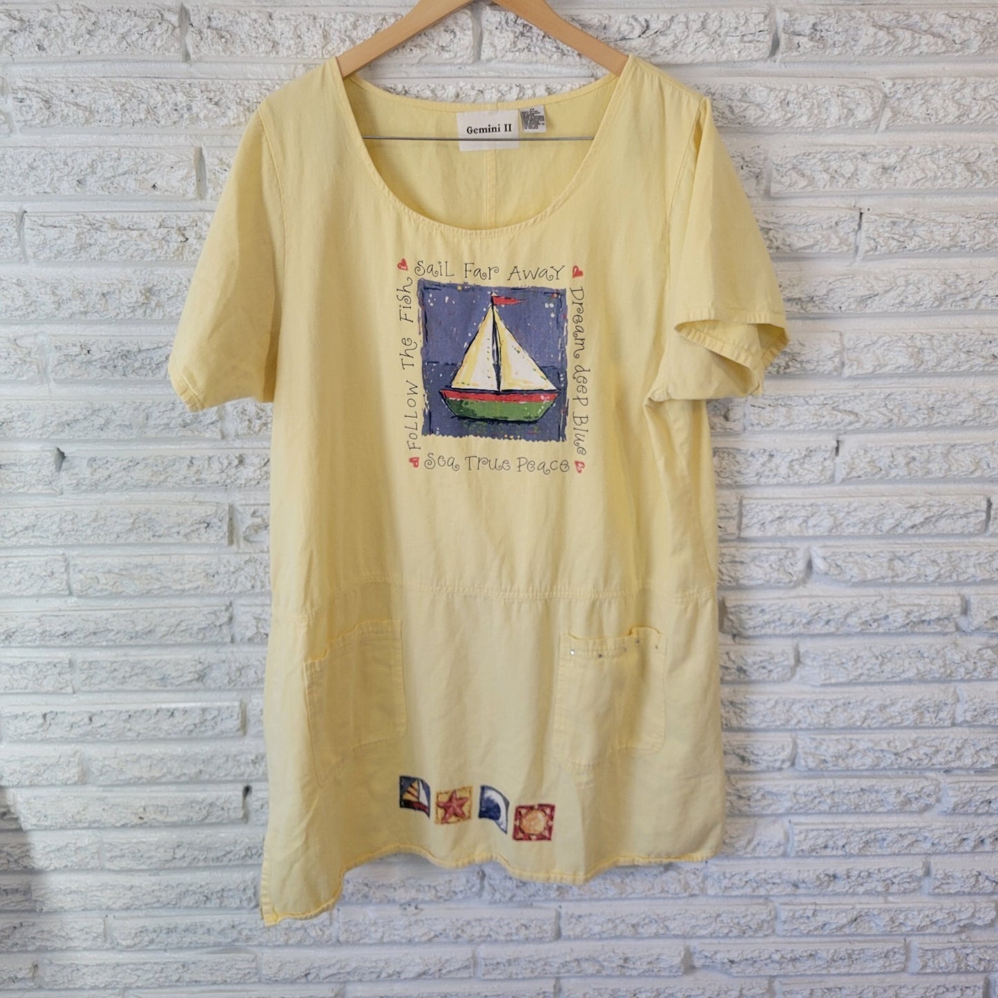 Gemini II Womens Dress 1X Plus Short Sleeve Mini Sailboat Pockets Casual Cotton