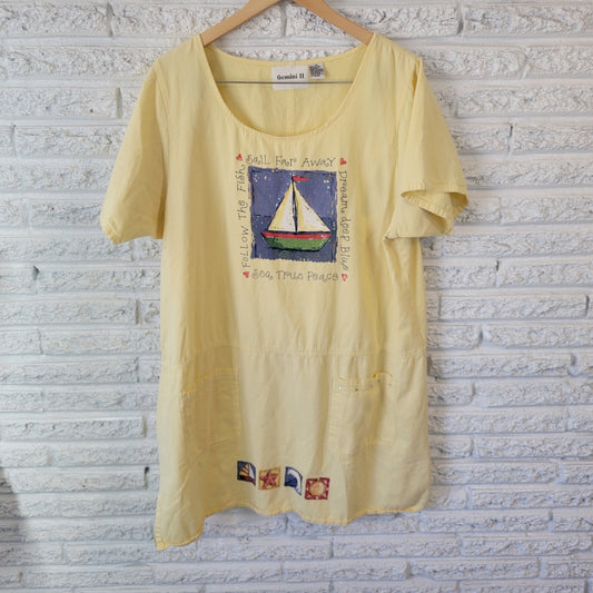 Gemini II Womens Dress 1X Plus Short Sleeve Mini Sailboat Pockets Casual Cotton