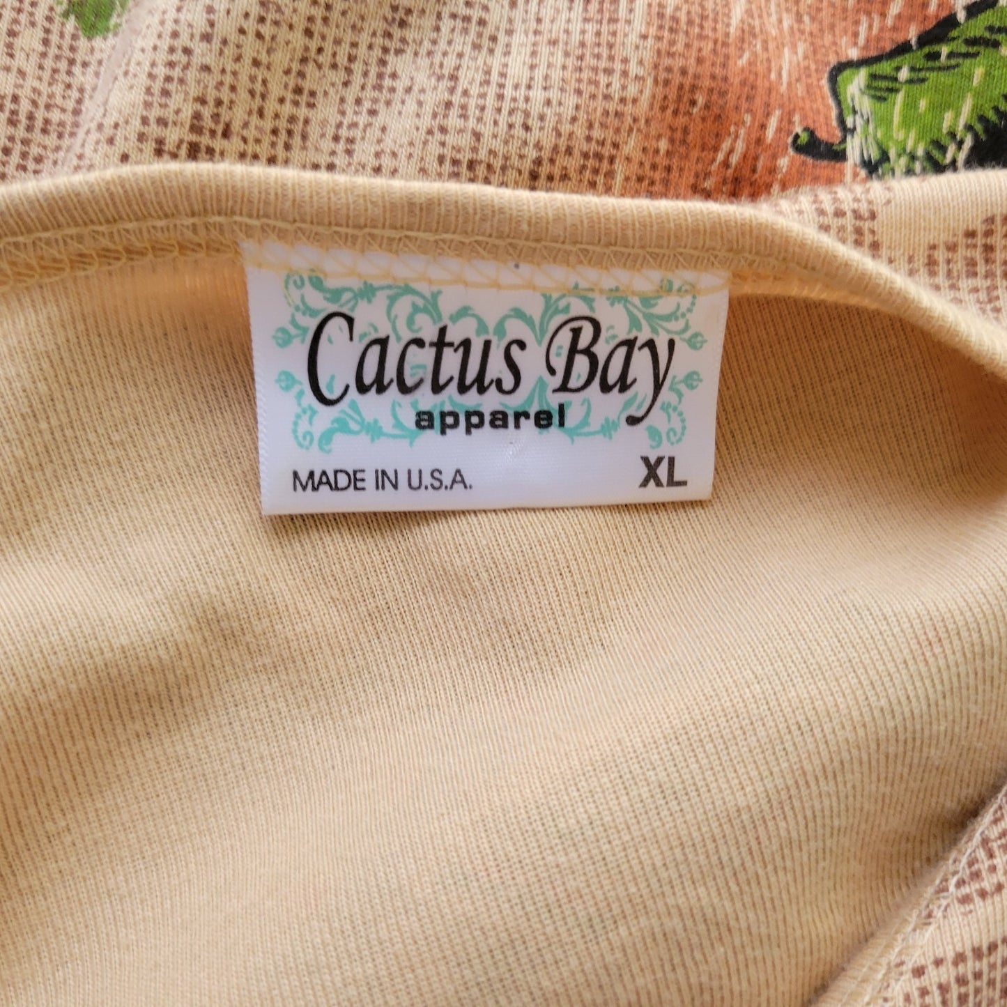 Cactus Bay Womens Top XL Tan Artsy Latin America Recipes Chile Relleno Margarita