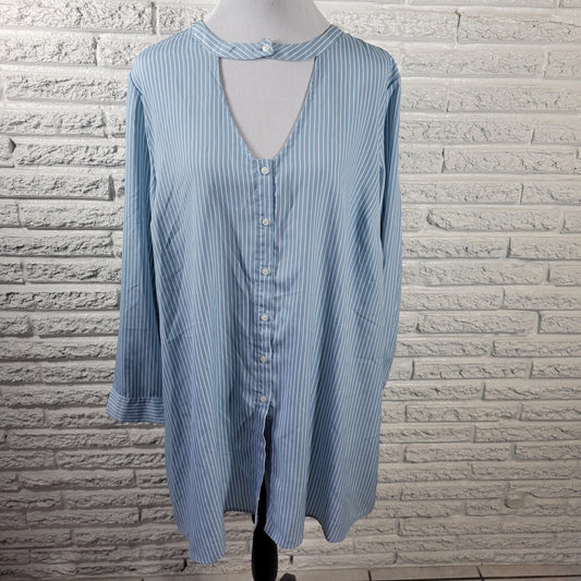 Lane Bryant Embossed Womens Top 18 20 Plus Blue Stripe Lightweight Polyester