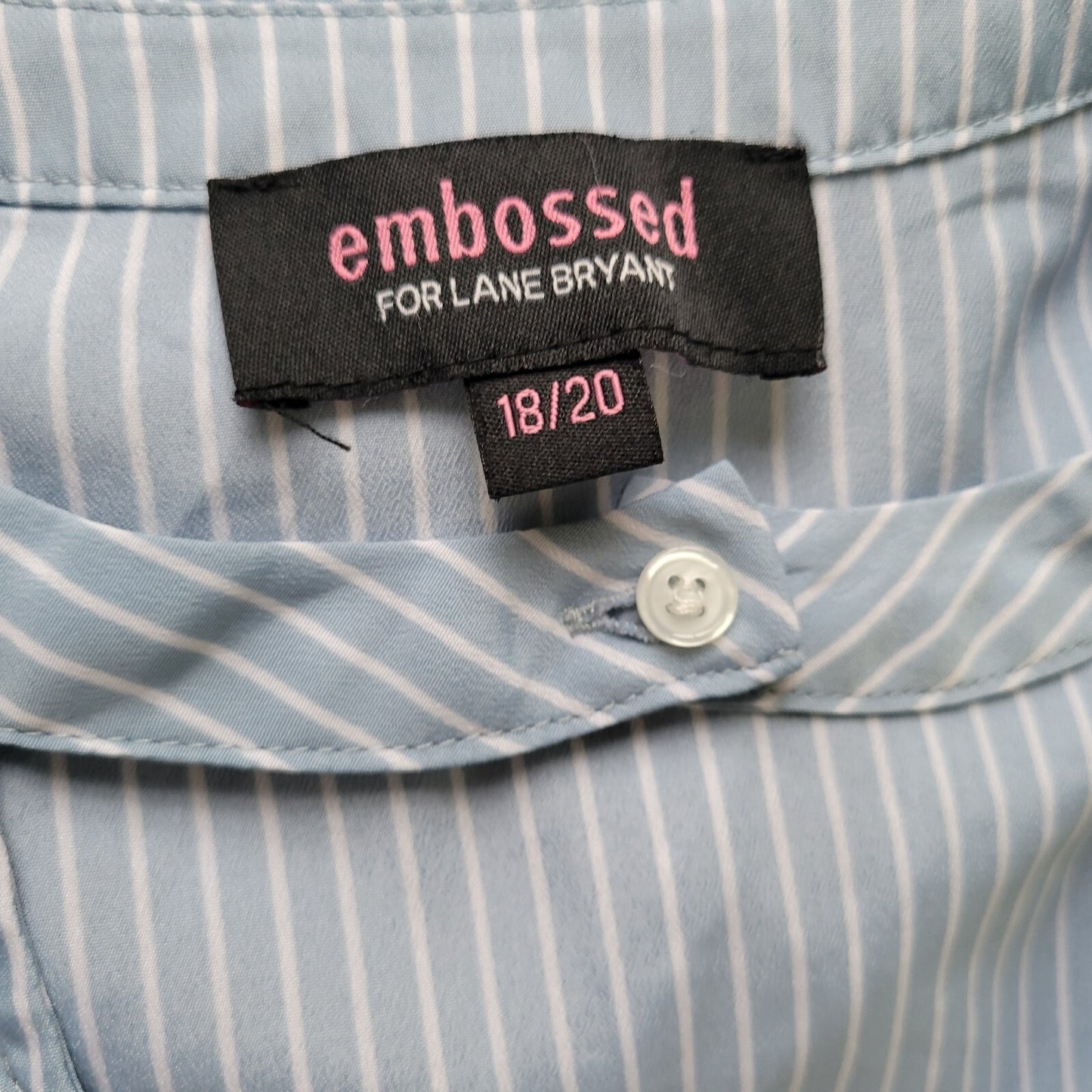 Lane Bryant Embossed Womens Top 18 20 Plus Blue Stripe Lightweight Polyester