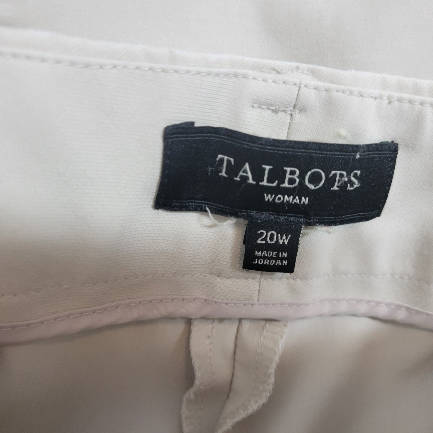 Talbots Womens Pants 20W Plus Heritage Straight Leg Off White Zip Fly Pockets