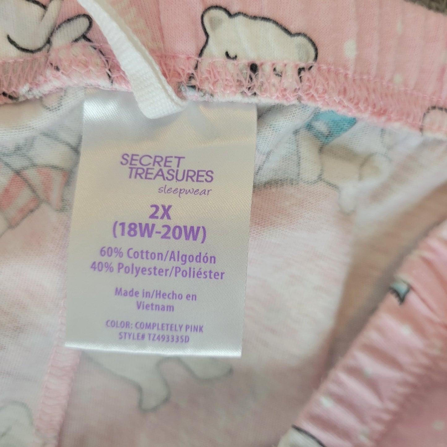 Secret Treasures Womens Pajama Pants 2X Plus Polar Bears All Over Pink Lounge