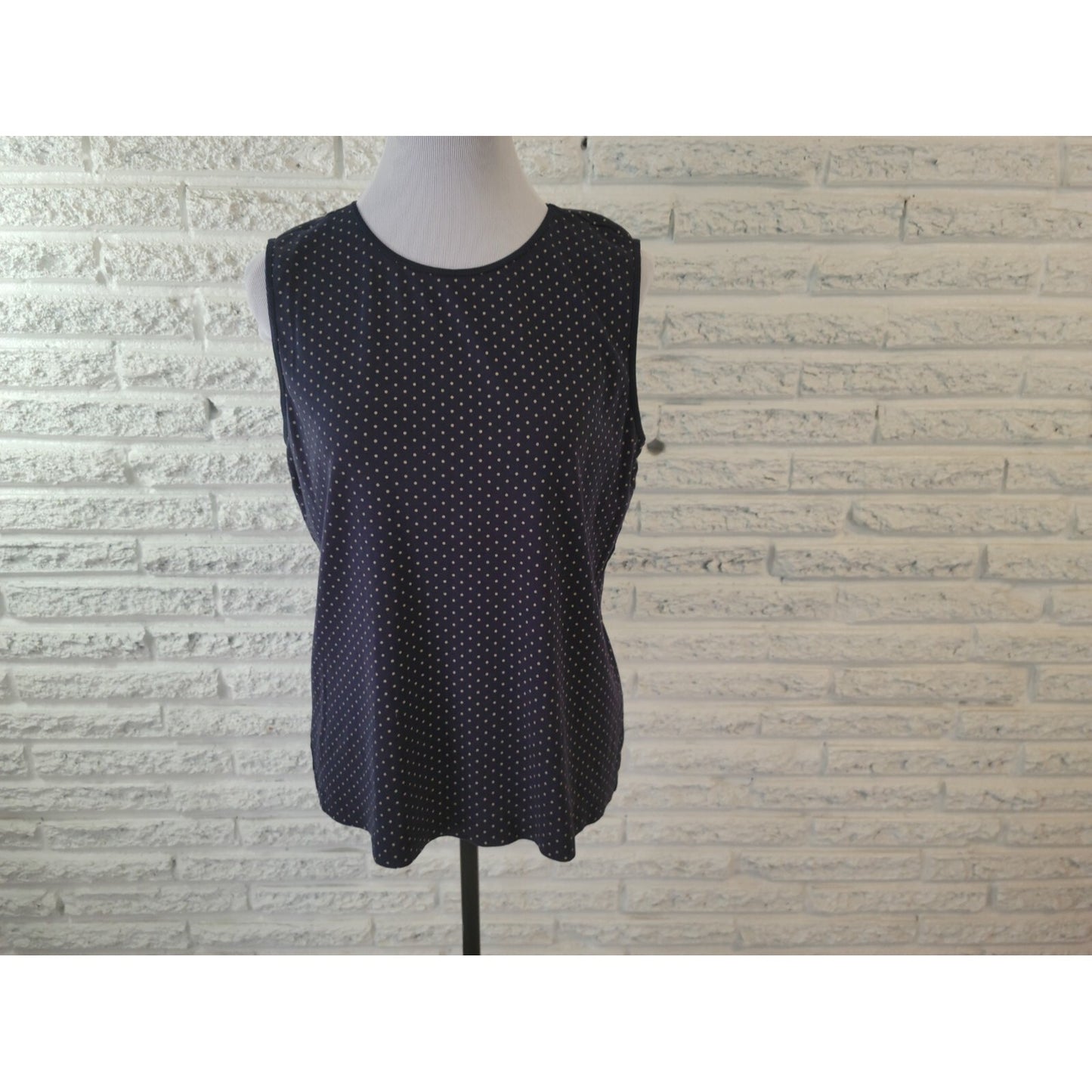 Christopher & Banks Womens XL Top Sleeveless Blue Polka Dot 100% Cotton