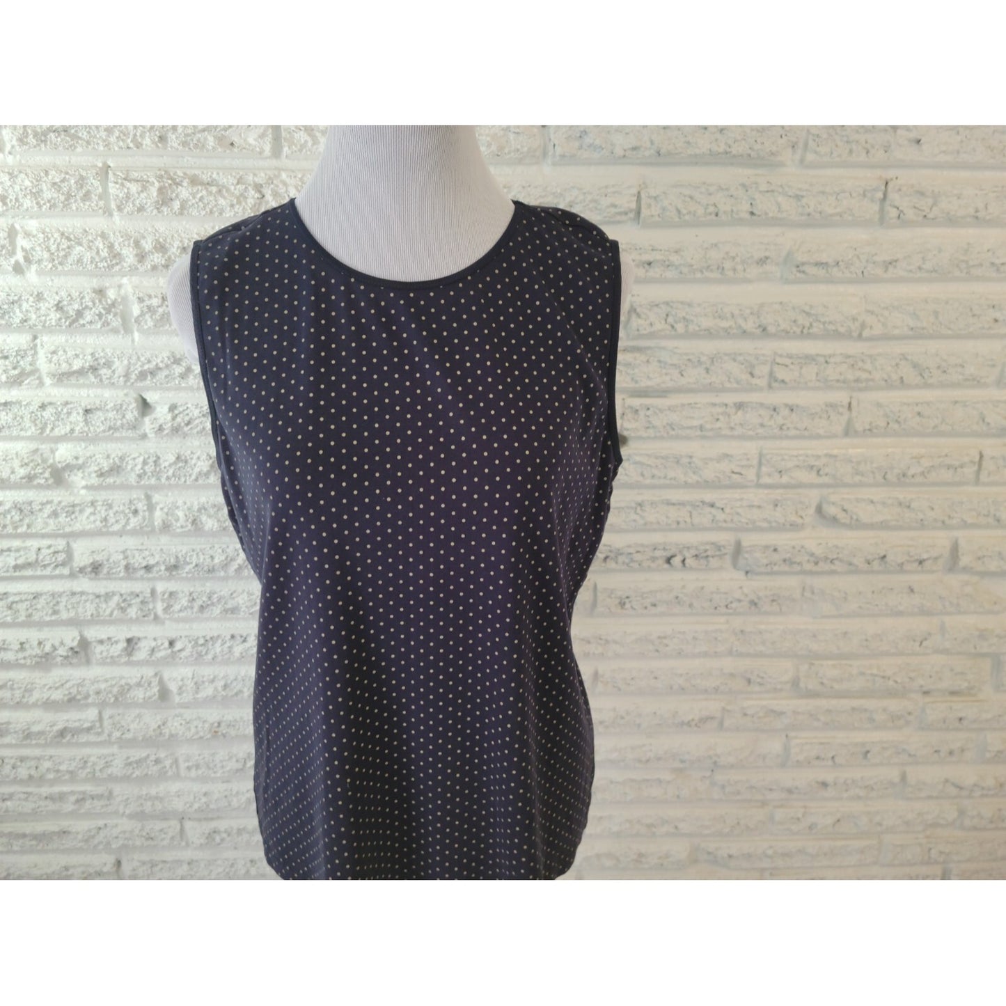 Christopher & Banks Womens XL Top Sleeveless Blue Polka Dot 100% Cotton