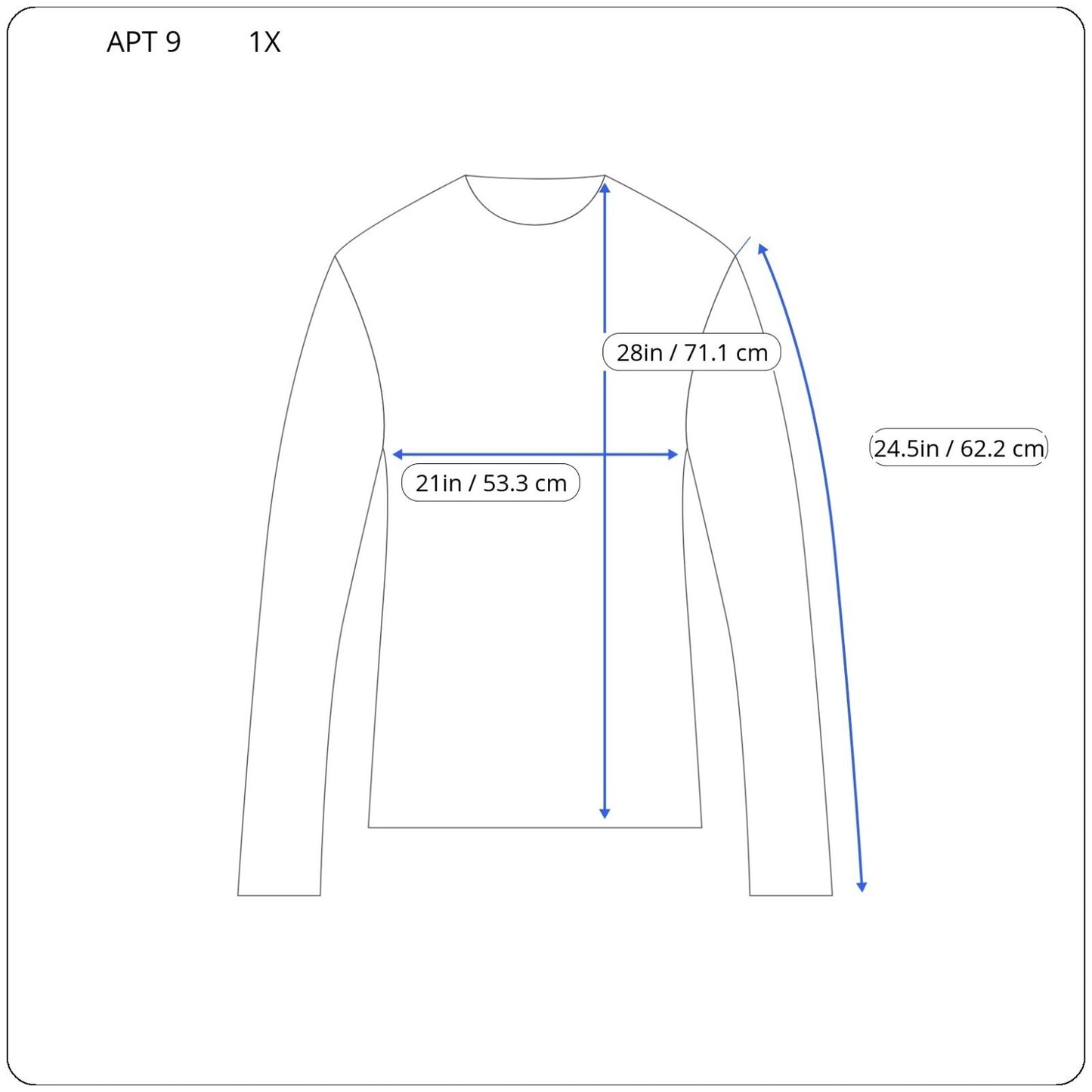 Apt 9 1X Plus Size Top Blue Geometric Studded V-Neck Long Sleeve Stretch
