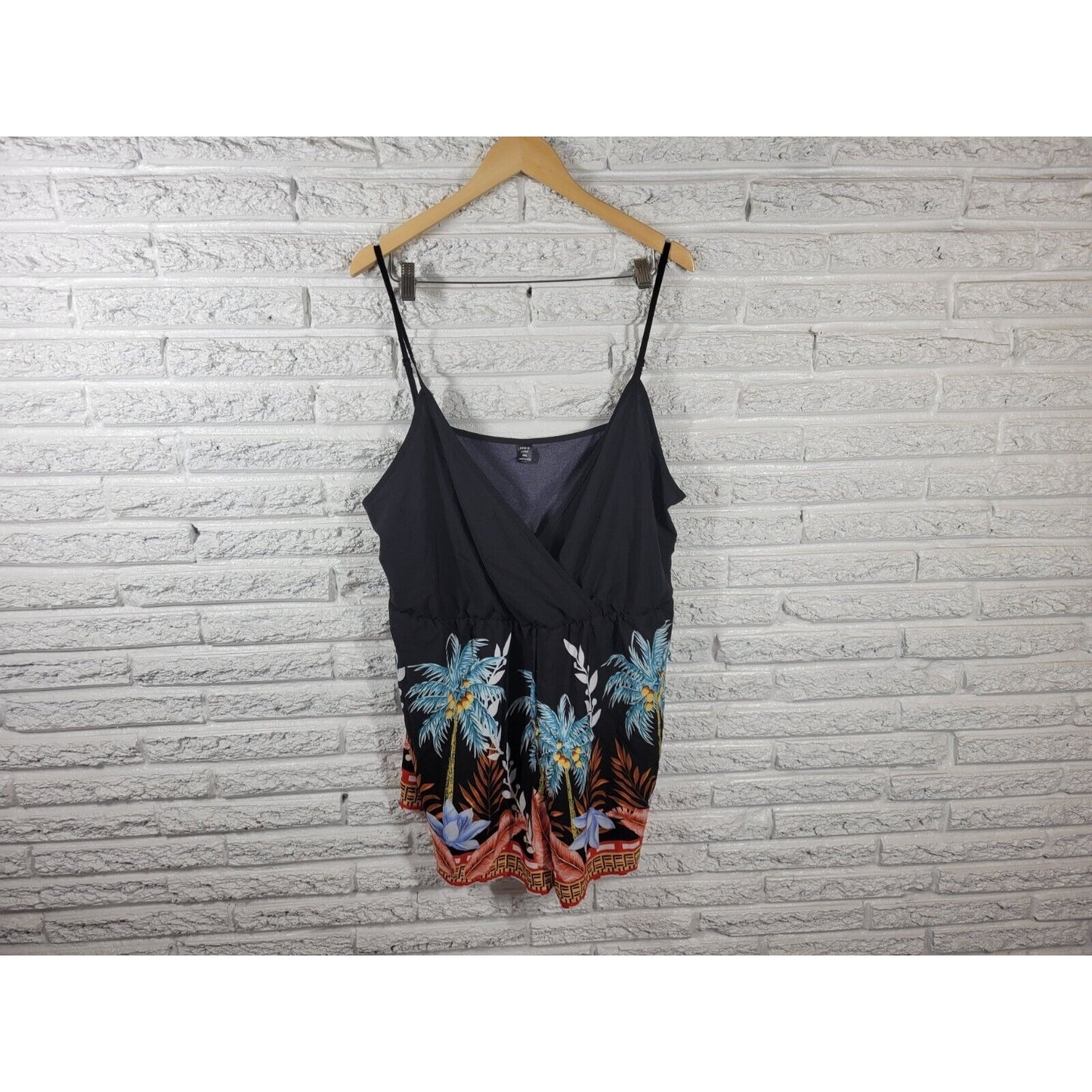 Shein Curve Women Top 4XL Plus Camisole Adjustable Spaghetti Strap Blue Tropical