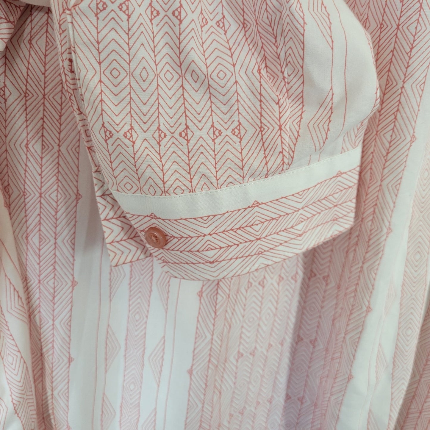 Roamans Womens Top 24W Plus Button Up Pink Geometric Cotton Blend Lightweight