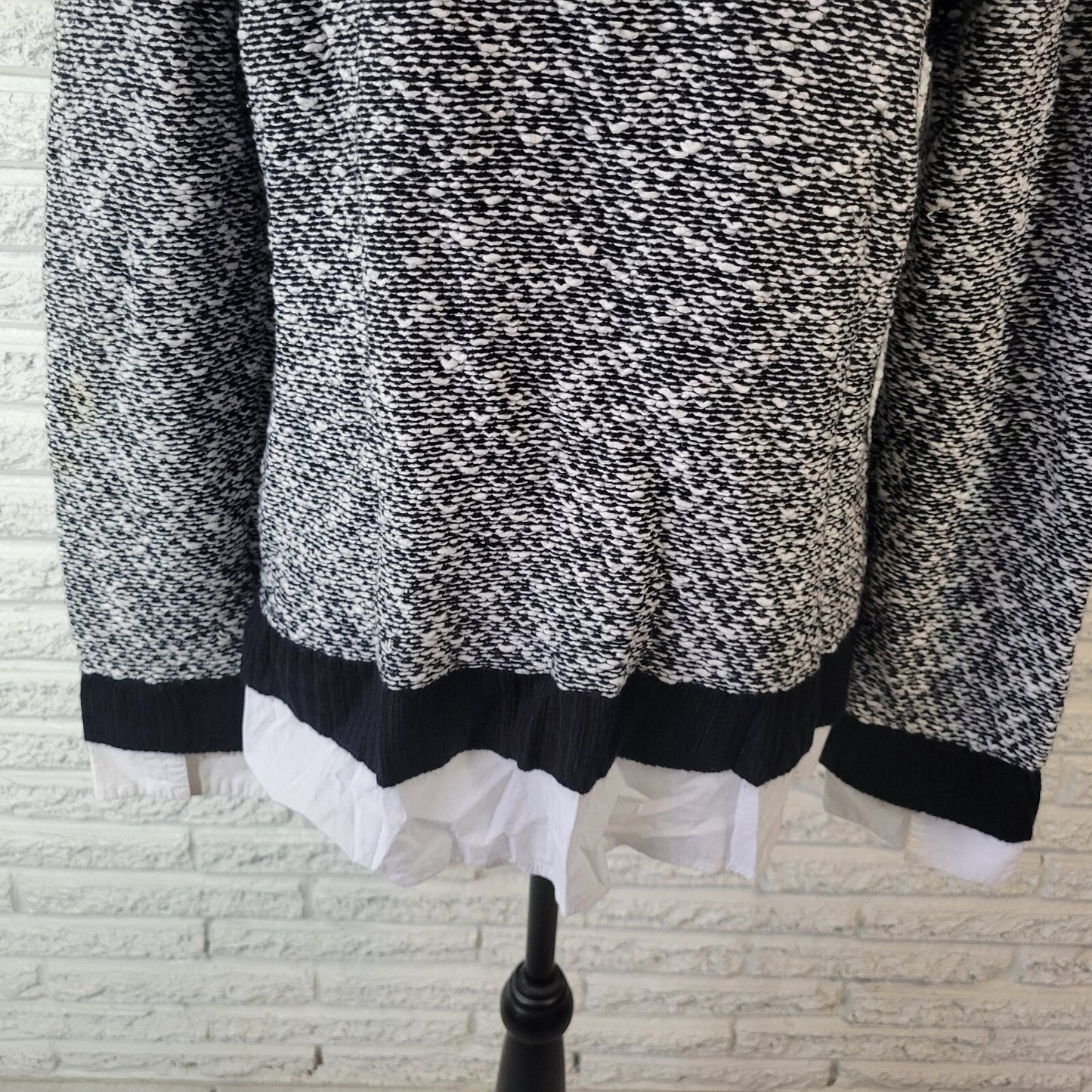 AB Studio Womens Sweater XL Black White Marled Shirt Hem Comfy Cotton Blend