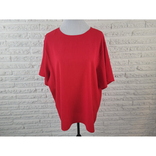 Maggie Barnes Womens Top 22W Plus Short Sleeve Crepe Keyhole Red Polyester