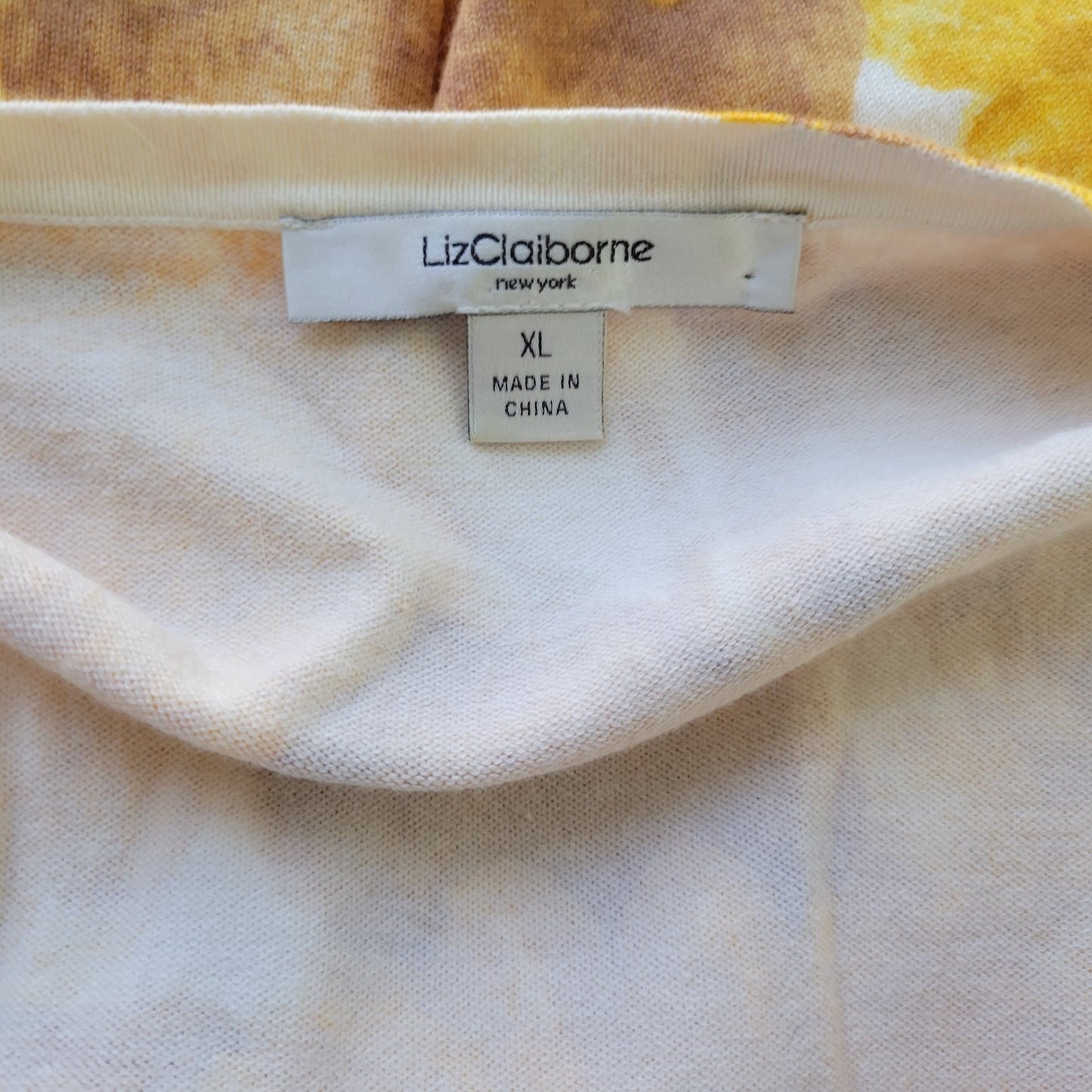 Liz Claiborne Womens Top Extra Large Long Sleeve Yellow Floral Cotton Blend Knit