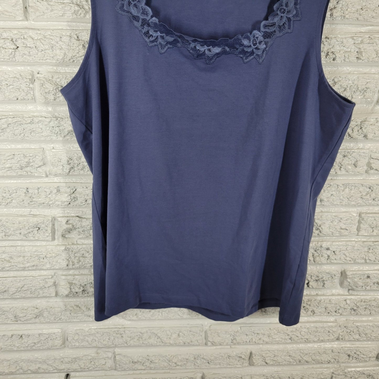 Coldwater Creek Women Top Extra Large Tank Blue Lace Neckline Lightweight Office