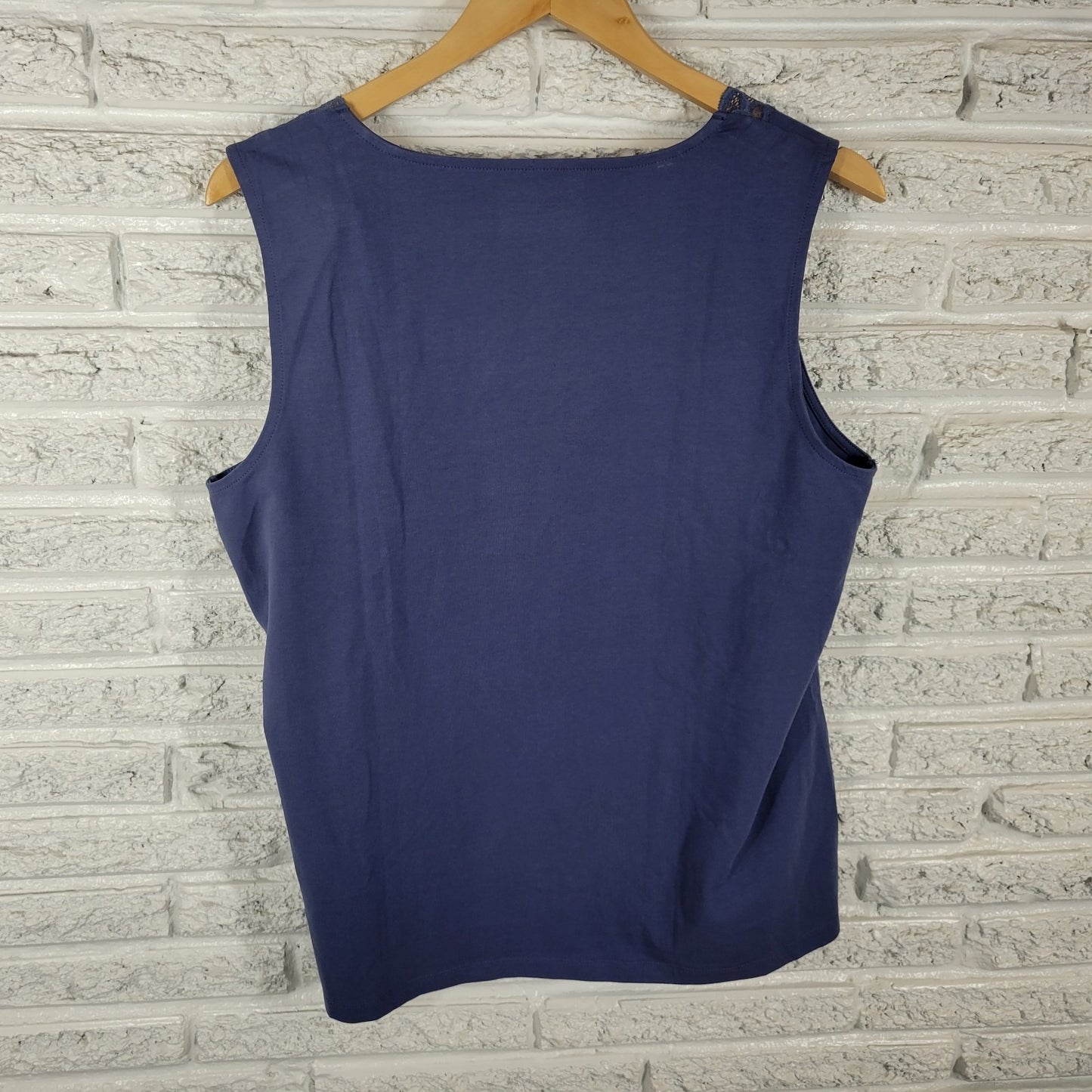 Coldwater Creek Women Top Extra Large Tank Blue Lace Neckline Lightweight Office