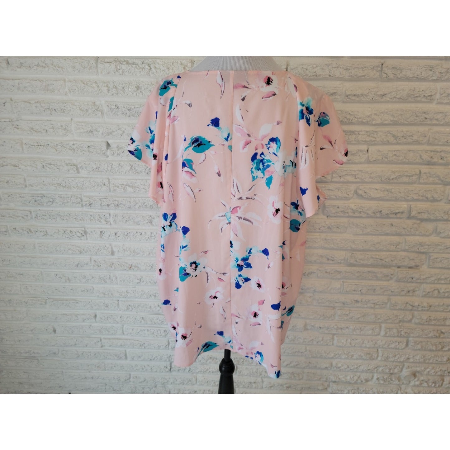 Lane Bryant Womens Top 22 Plus Cap Sleeve Pink Blue Floral Polyester Layered