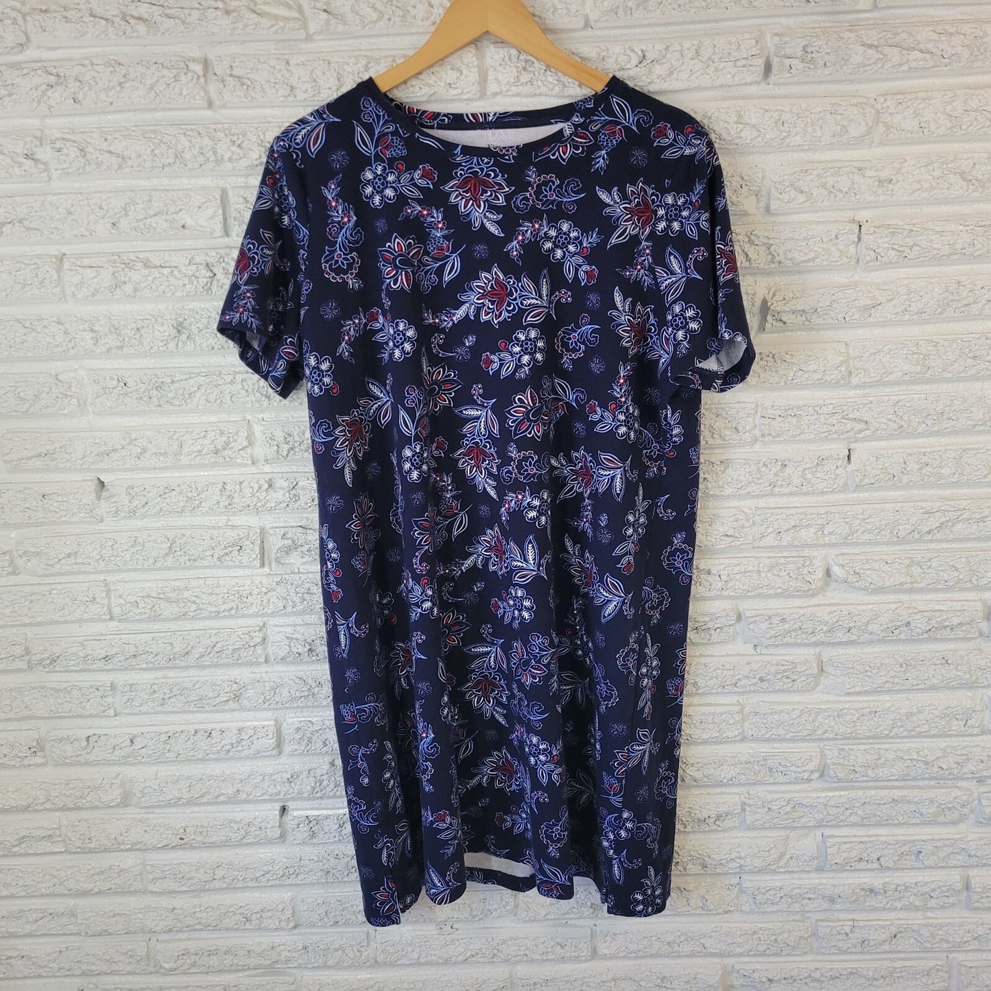 Kim Rogers Womens Dress XL Perfectly Soft Mini Blue Red Floral Comfy Cotton