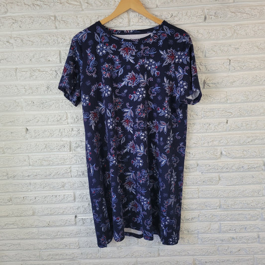 Kim Rogers Womens Dress XL Perfectly Soft Mini Blue Red Floral Comfy Cotton