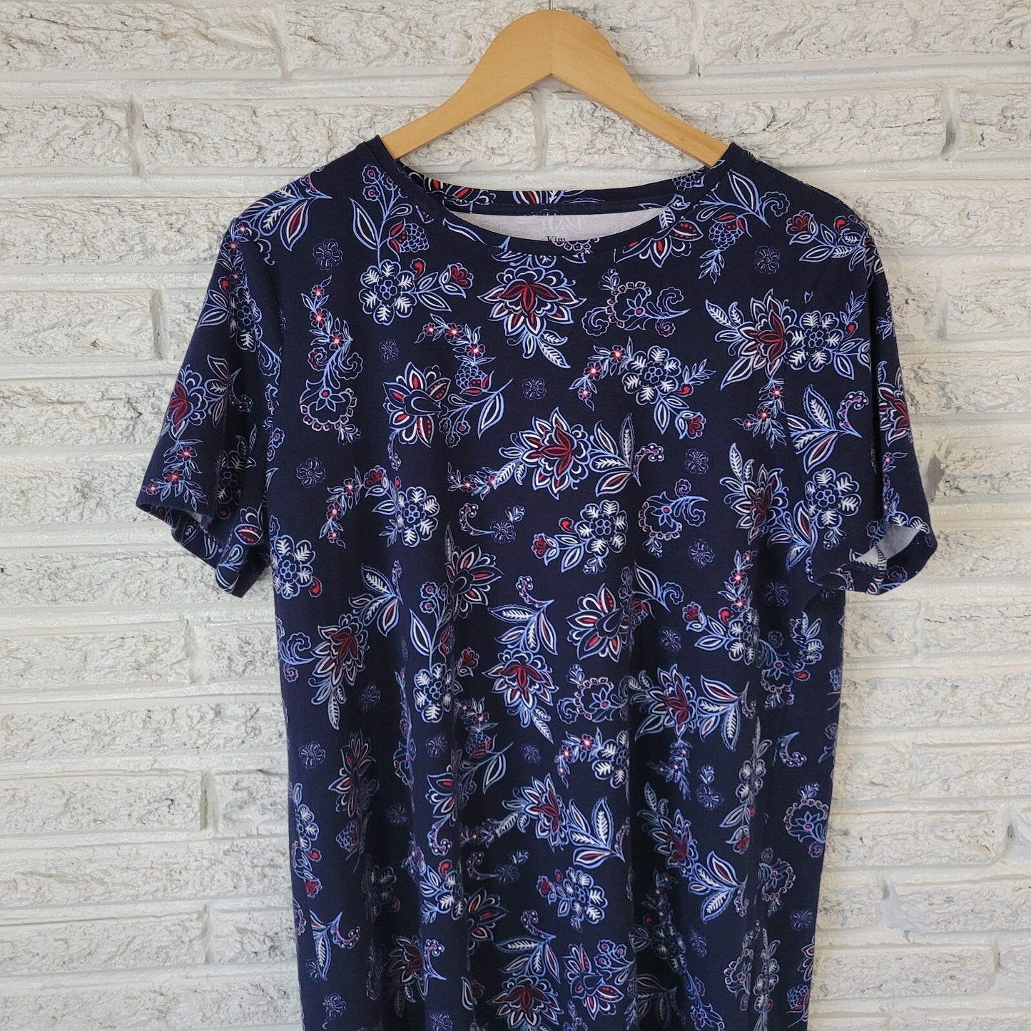 Kim Rogers Womens Dress XL Perfectly Soft Mini Blue Red Floral Comfy Cotton