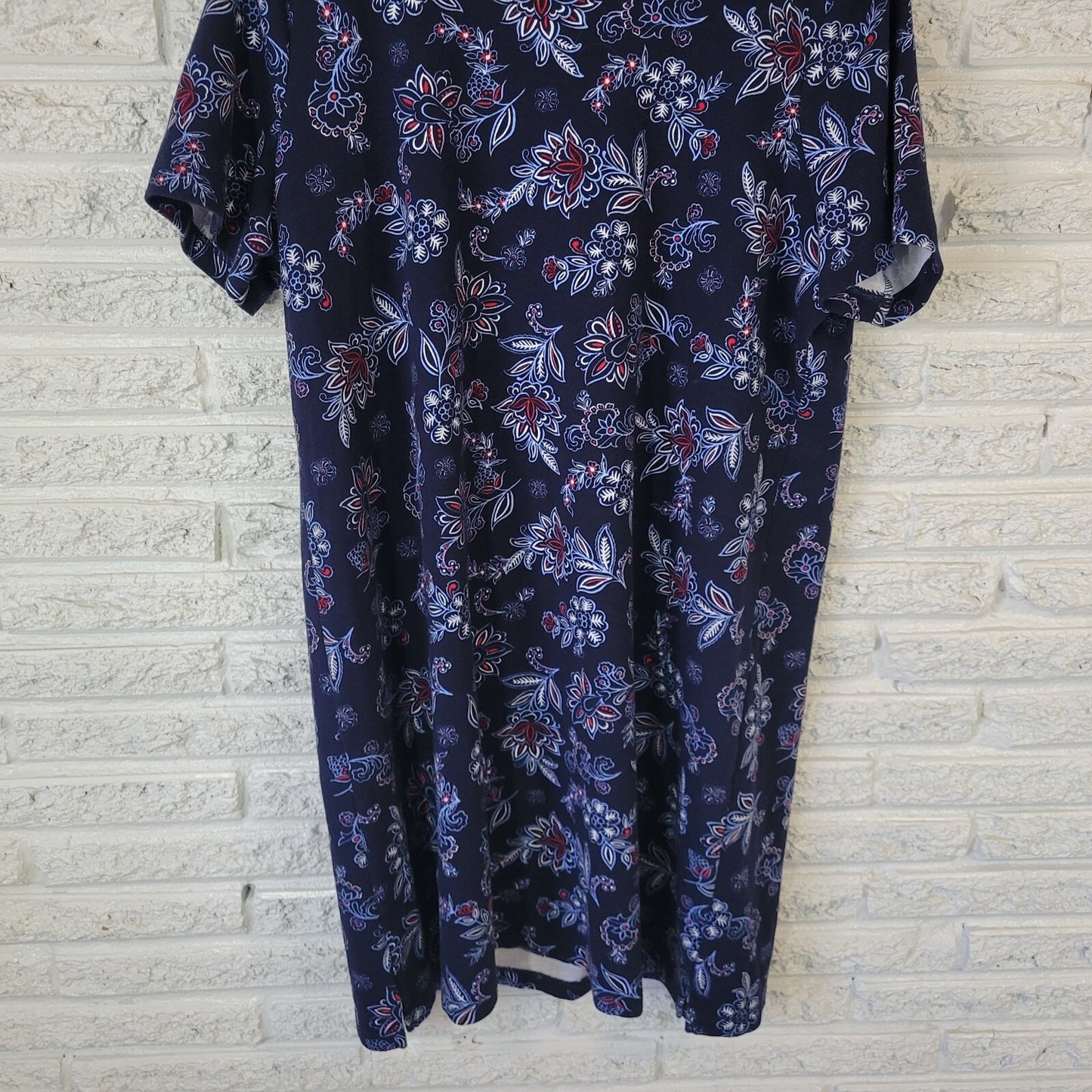 Kim Rogers Womens Dress XL Perfectly Soft Mini Blue Red Floral Comfy Cotton