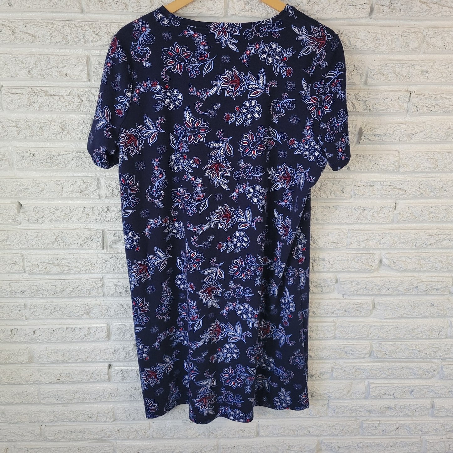 Kim Rogers Womens Dress XL Perfectly Soft Mini Blue Red Floral Comfy Cotton