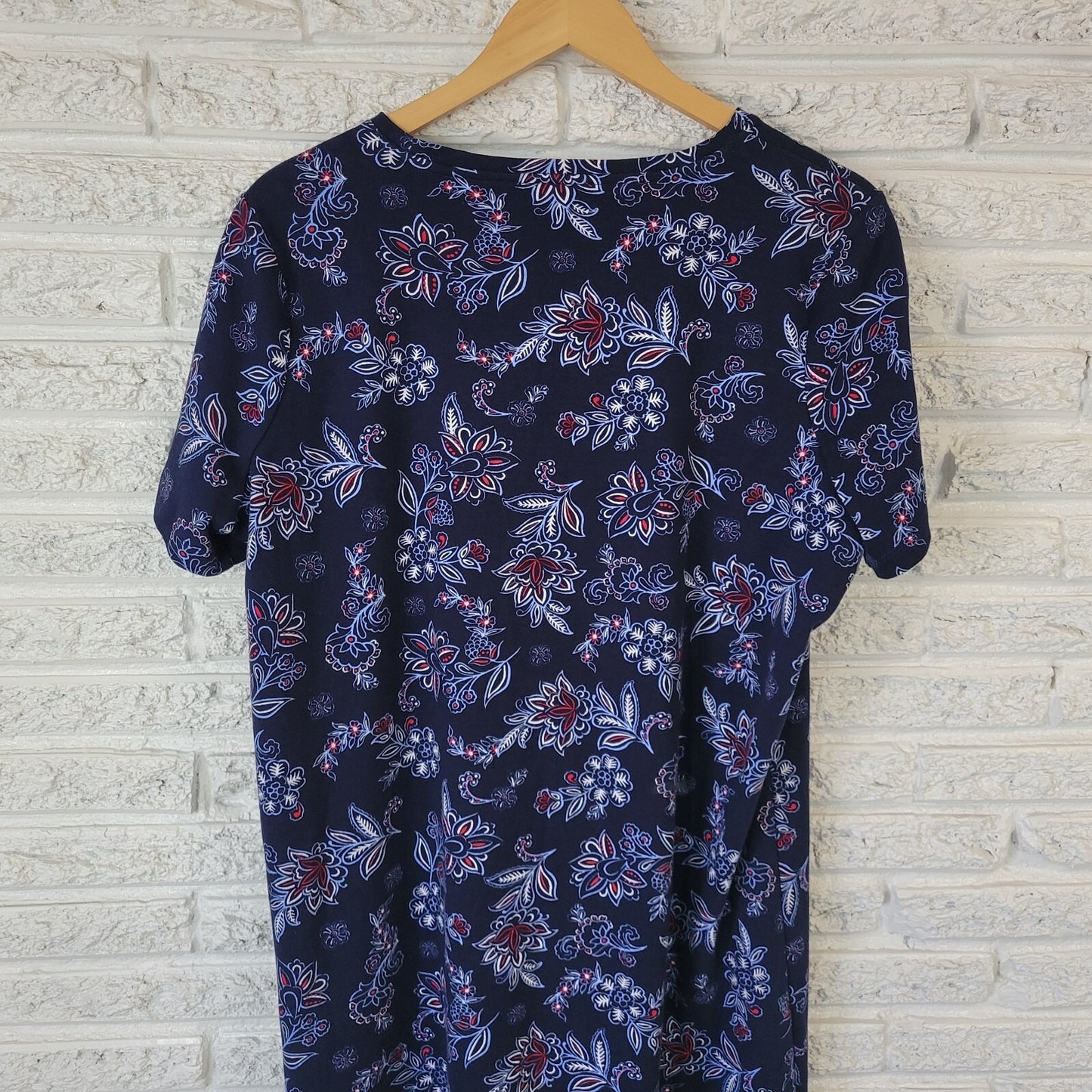 Kim Rogers Womens Dress XL Perfectly Soft Mini Blue Red Floral Comfy Cotton