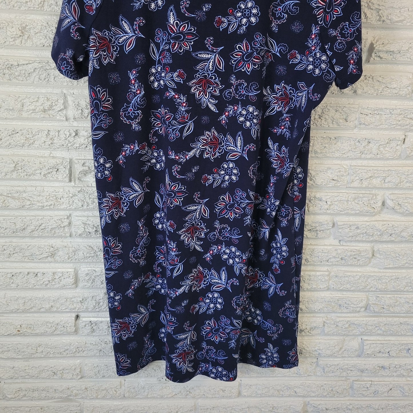 Kim Rogers Womens Dress XL Perfectly Soft Mini Blue Red Floral Comfy Cotton