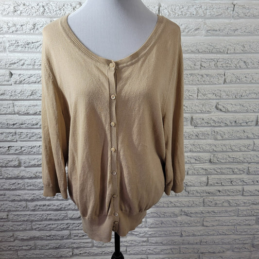Lane Bryant Womens Sweater 18 20 Plus Cardigan Beige Lightweight Metallic Office