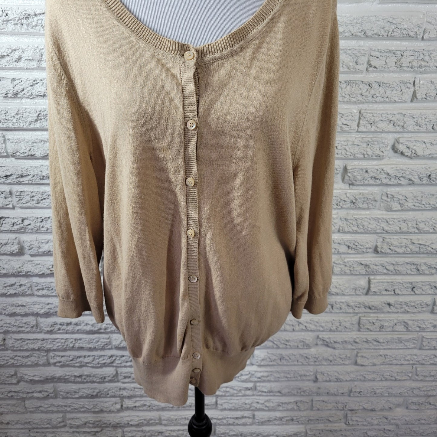 Lane Bryant Womens Sweater 18 20 Plus Cardigan Beige Lightweight Metallic Office