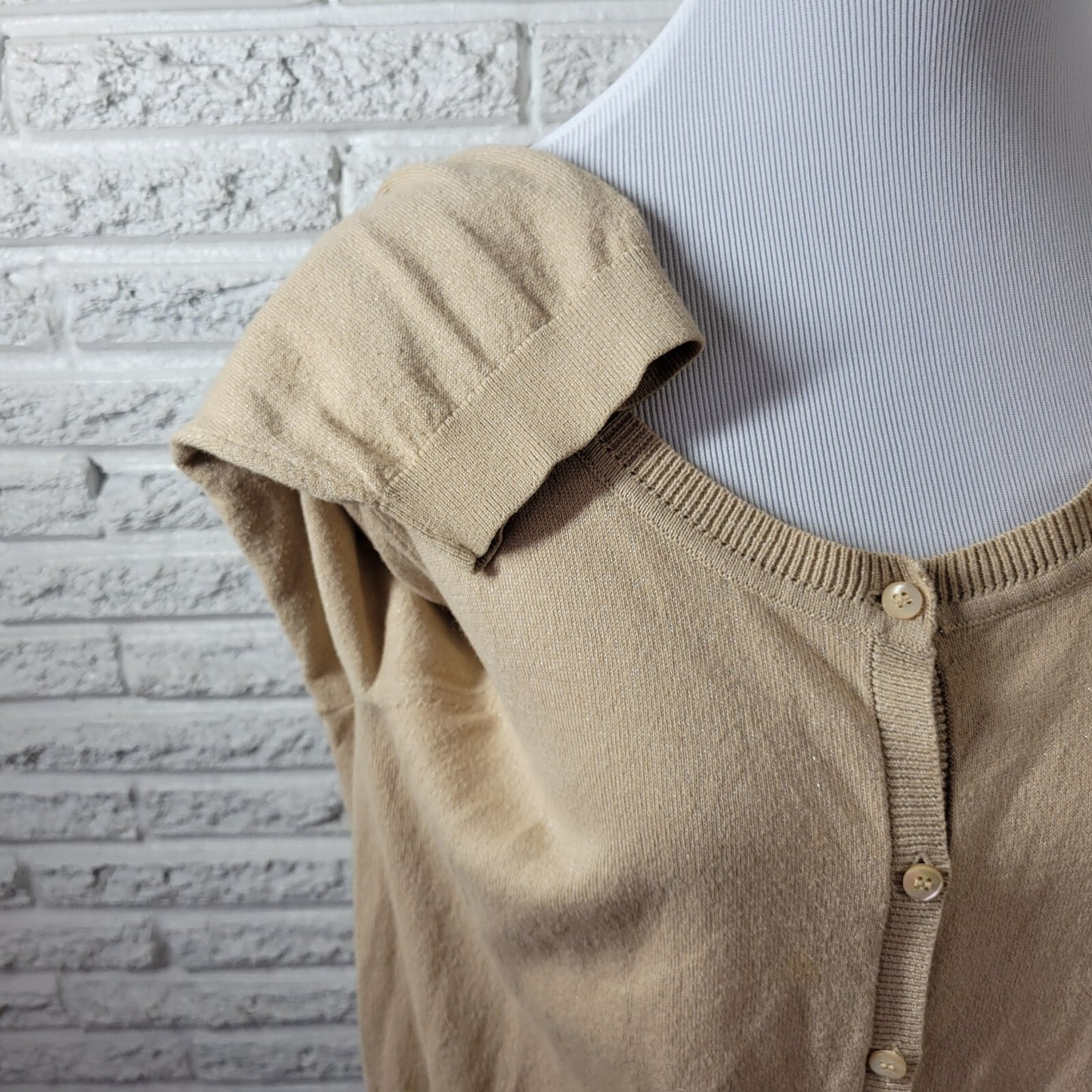 Lane Bryant Womens Sweater 18 20 Plus Cardigan Beige Lightweight Metallic Office