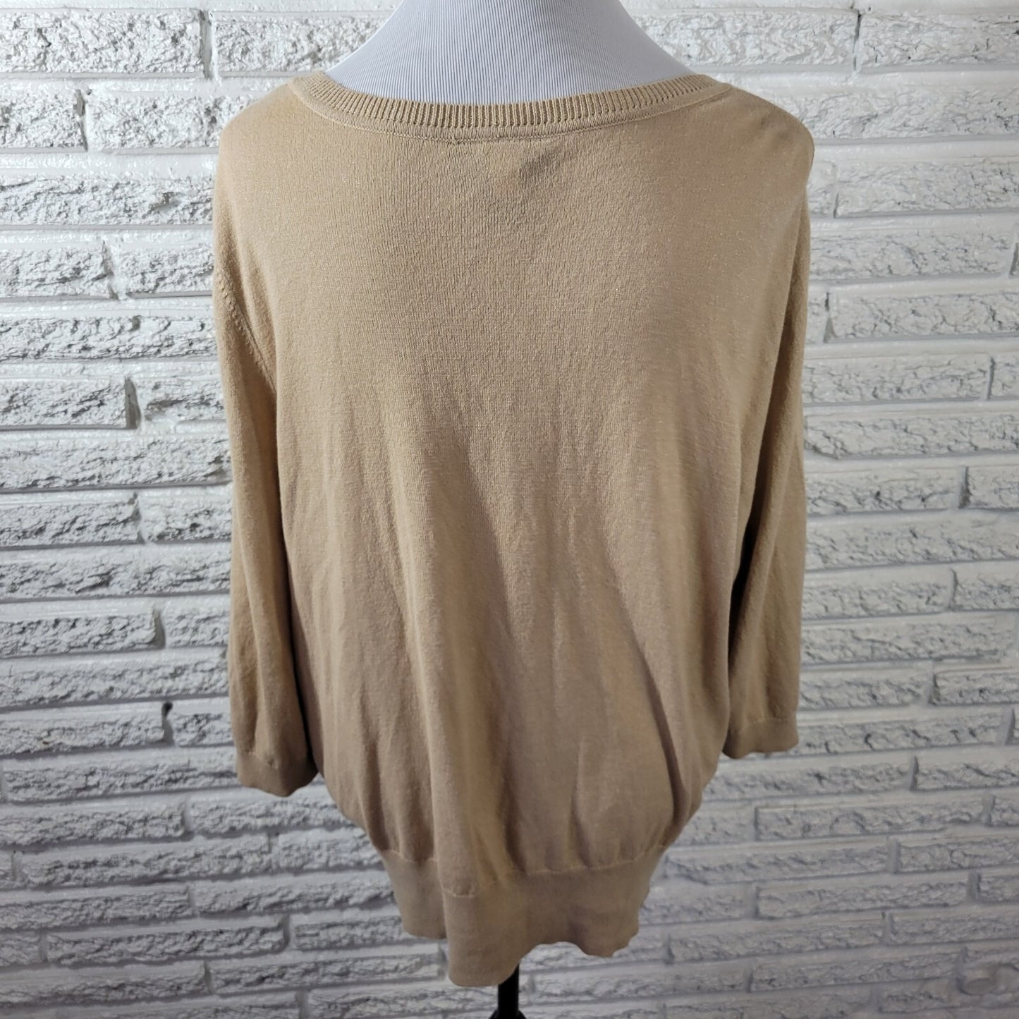 Lane Bryant Womens Sweater 18 20 Plus Cardigan Beige Lightweight Metallic Office