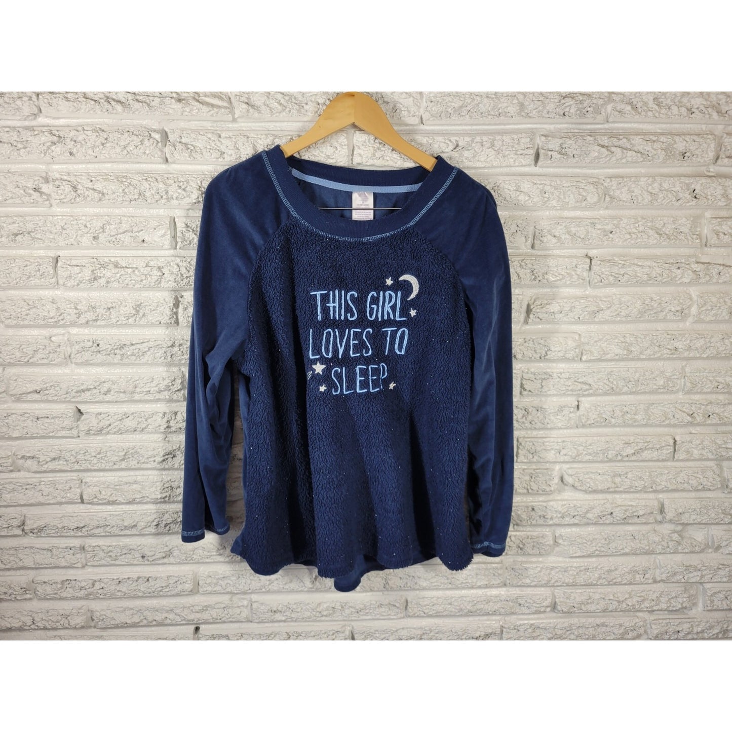 Secret Treasures Women Top 2X Plus Pajama Blue Fleece This Girl Loves to Sleep