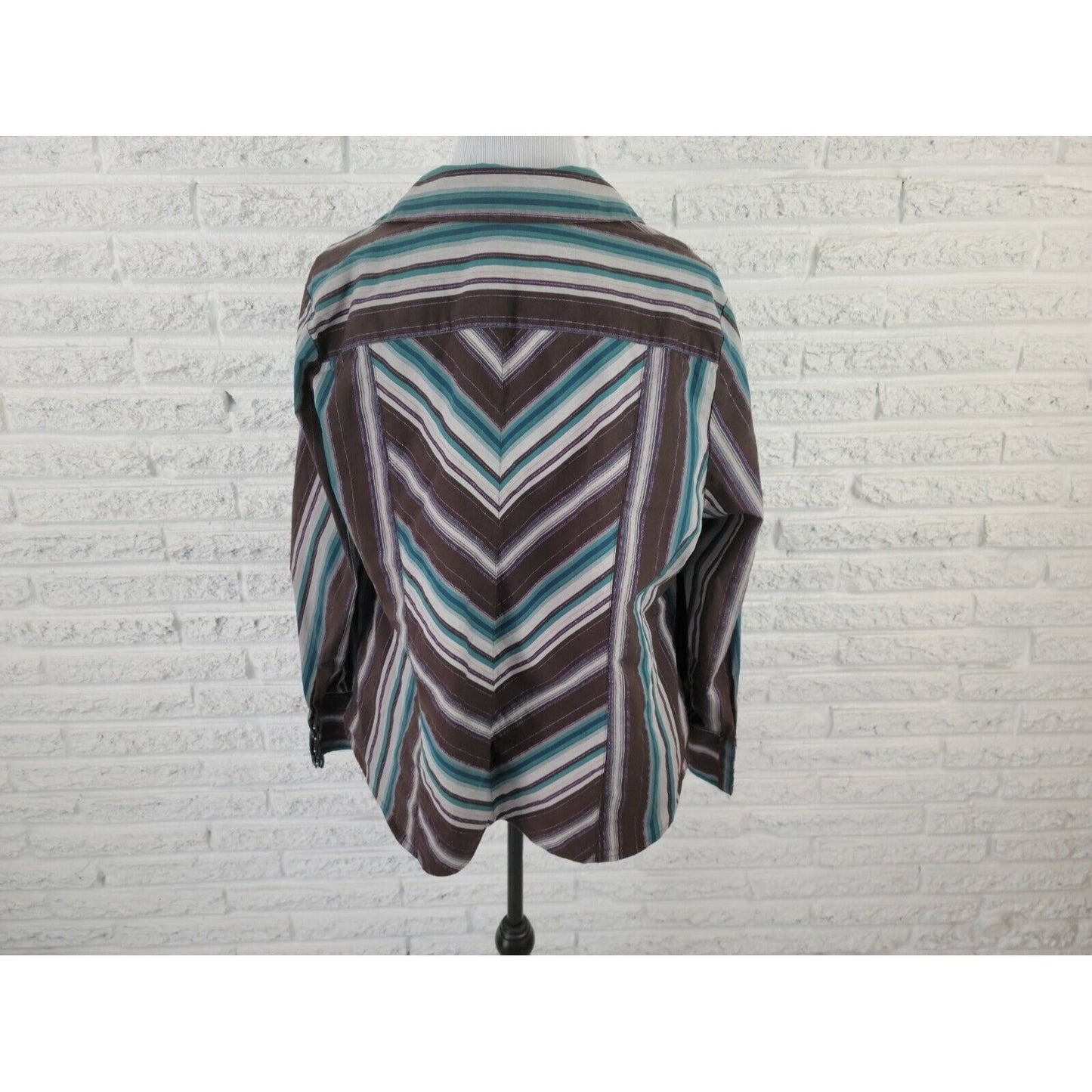 Lane Bryant Womens Shirt 18 20 Plus Long Sleeve Hook Eye Blue Geometric Metallic