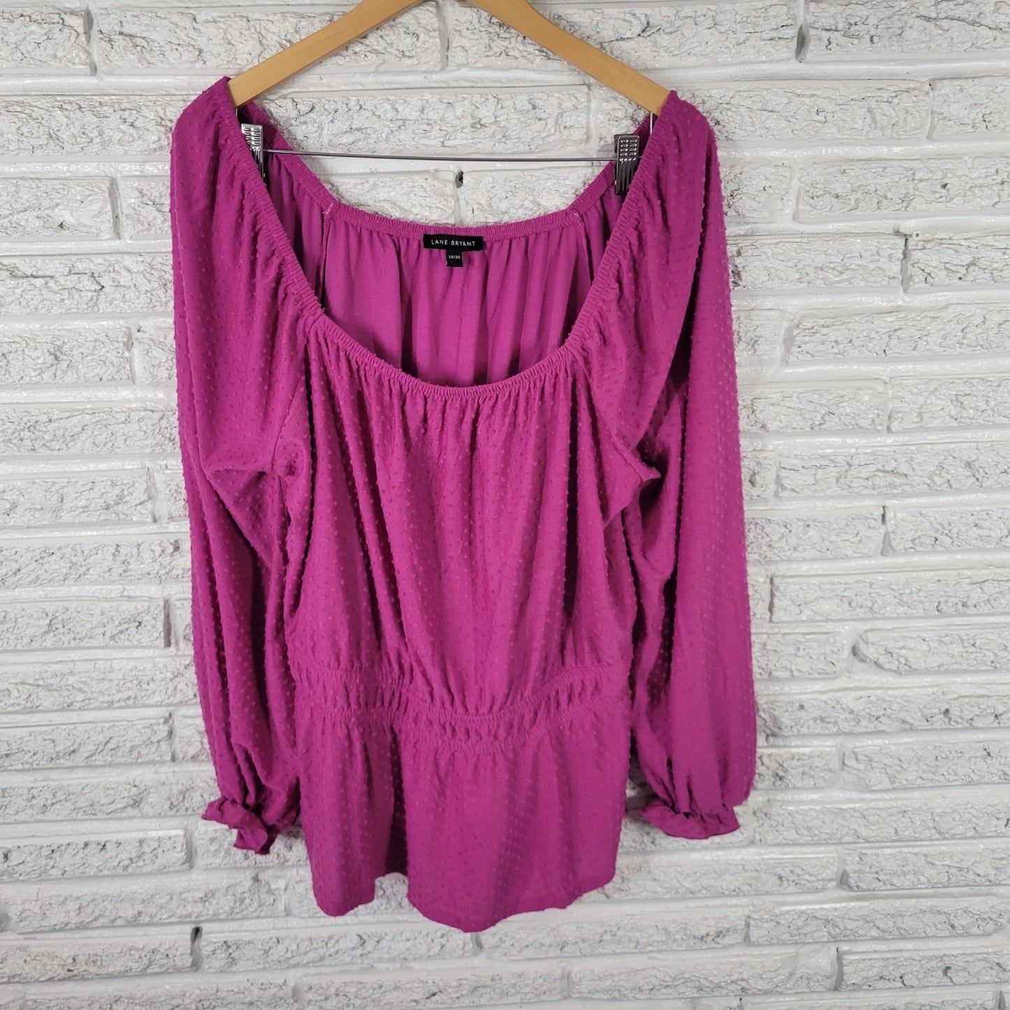 Lane Bryant Womens Top 18 20 Plus On Off Shoulder Purple Swiss Dot Polyester