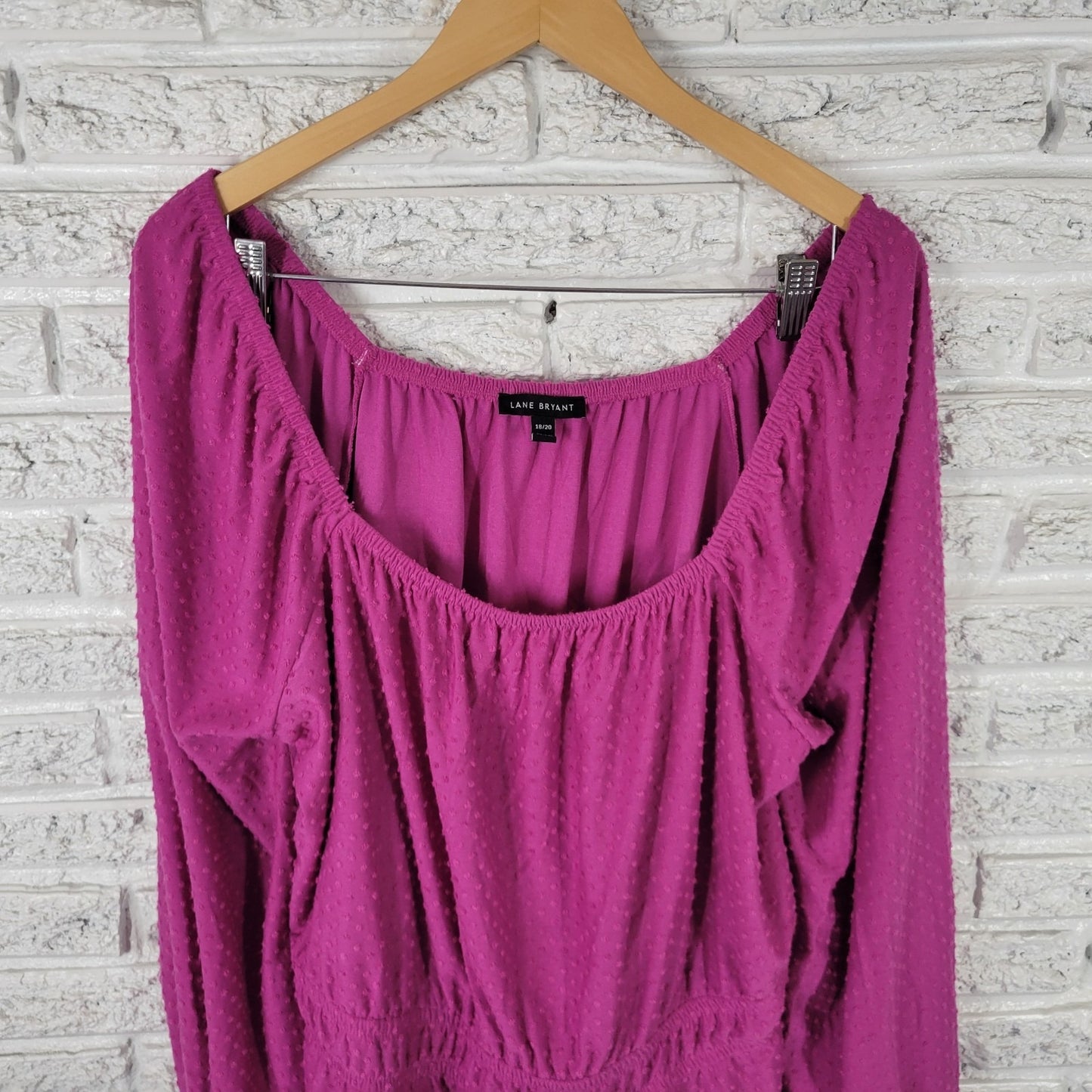 Lane Bryant Womens Top 18 20 Plus On Off Shoulder Purple Swiss Dot Polyester