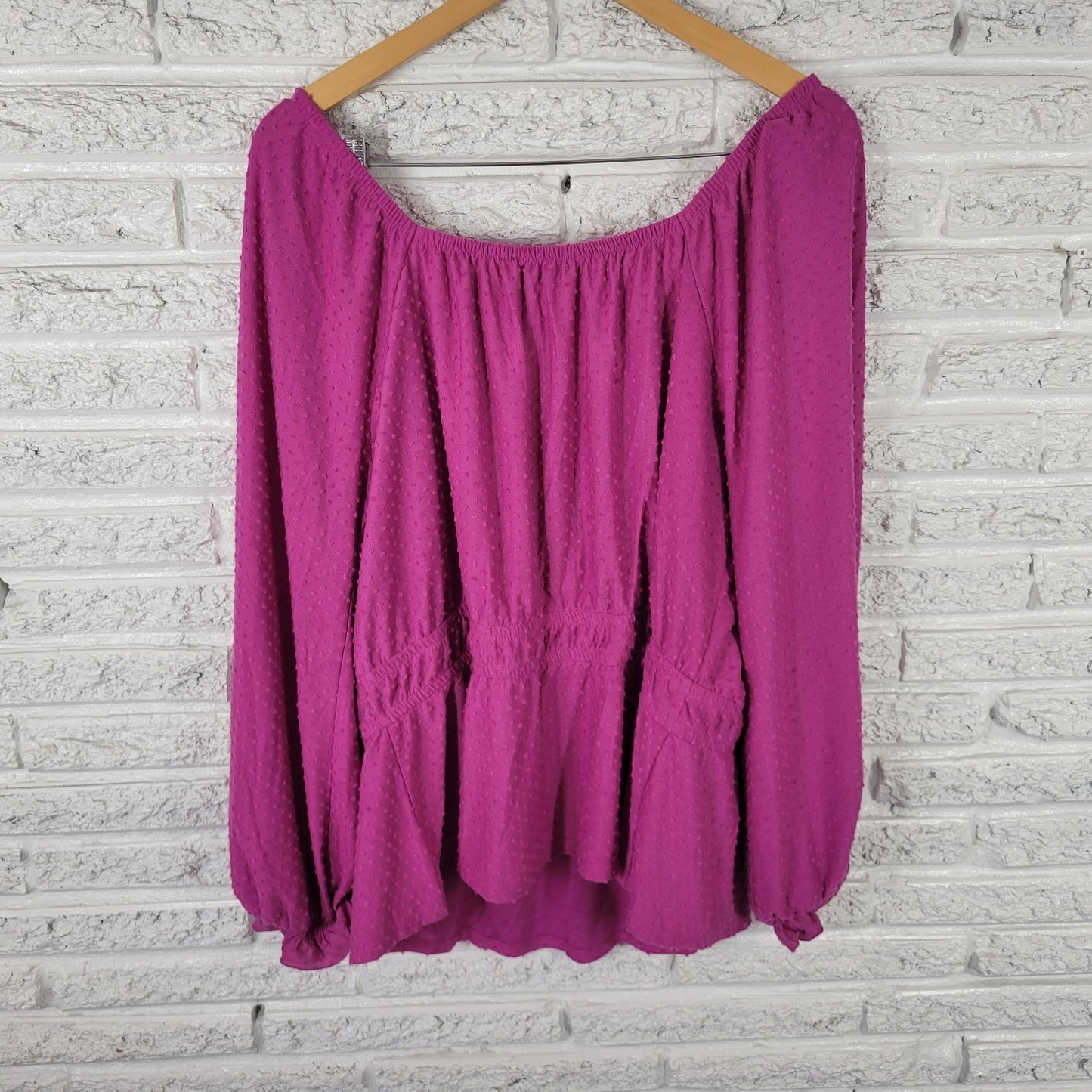 Lane Bryant Womens Top 18 20 Plus On Off Shoulder Purple Swiss Dot Polyester