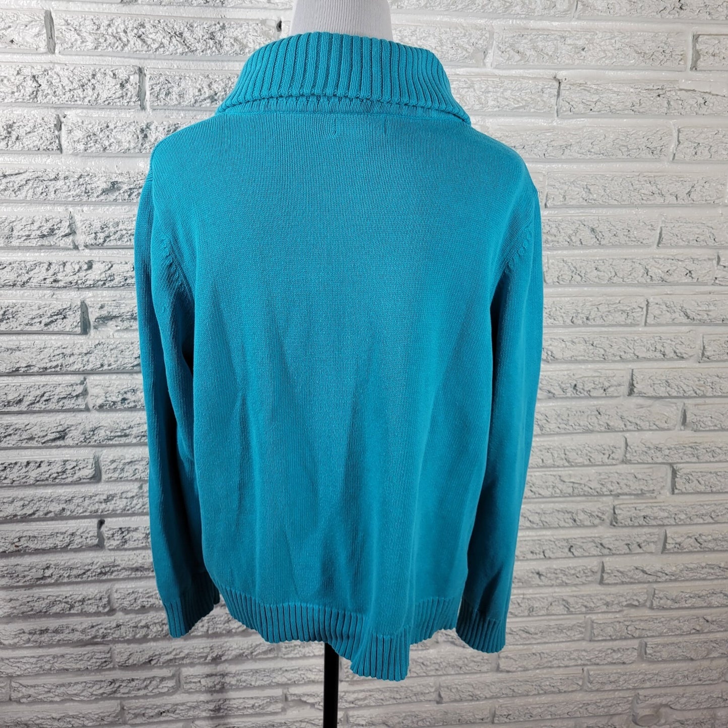 Studio Works Womens Sweater 2X Plus Cardigan Blue Zip Cotton Turtleneck Office