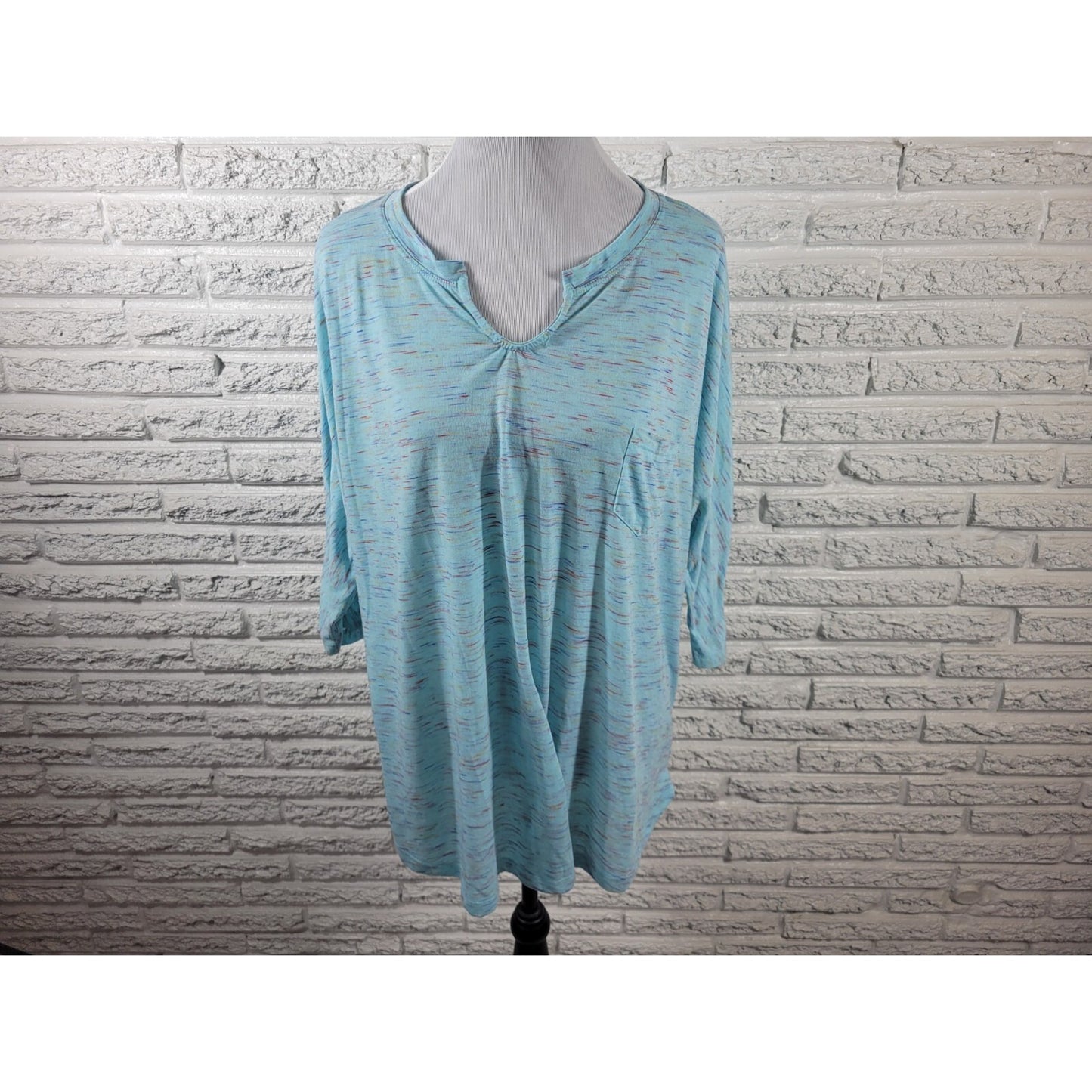 Faded Glory Womens Top 2X Plus Dolman 3/4 Sleeve Blue Heather Poly Blend Casual