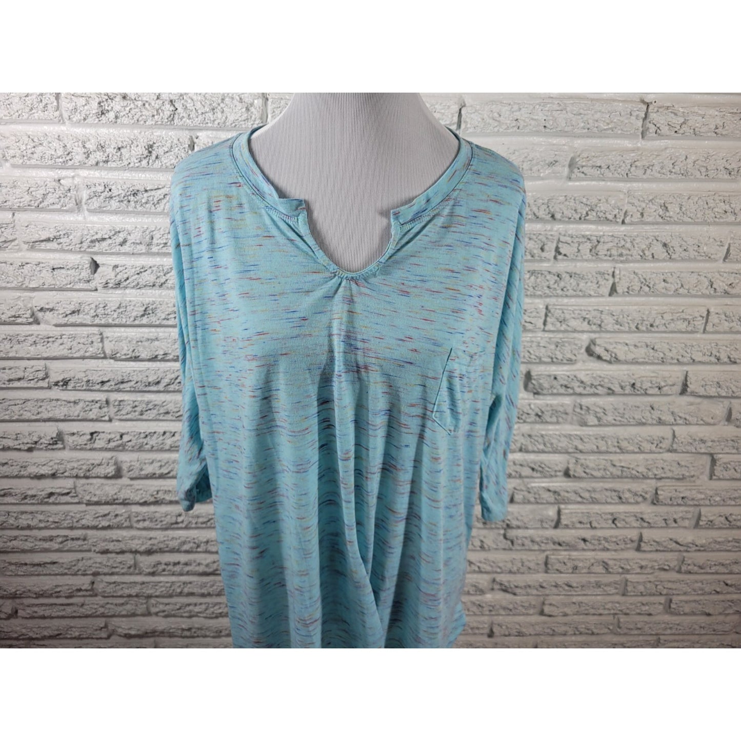 Faded Glory Womens Top 2X Plus Dolman 3/4 Sleeve Blue Heather Poly Blend Casual