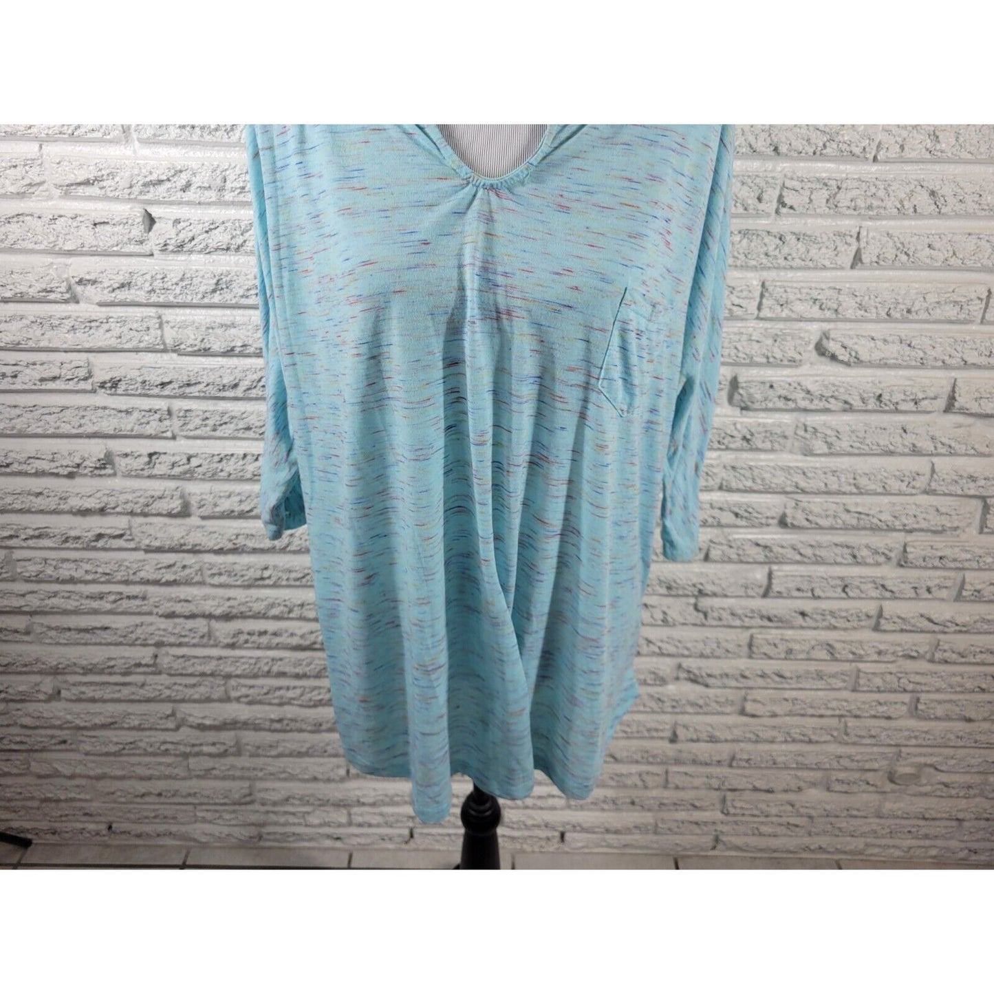 Faded Glory Womens Top 2X Plus Dolman 3/4 Sleeve Blue Heather Poly Blend Casual