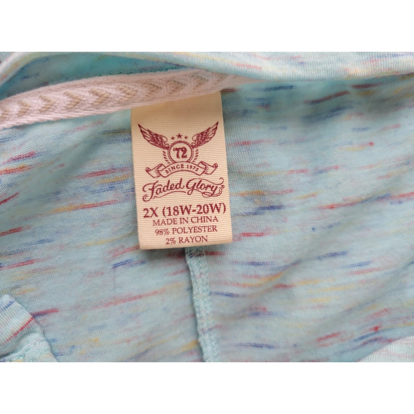 Faded Glory Womens Top 2X Plus Dolman 3/4 Sleeve Blue Heather Poly Blend Casual