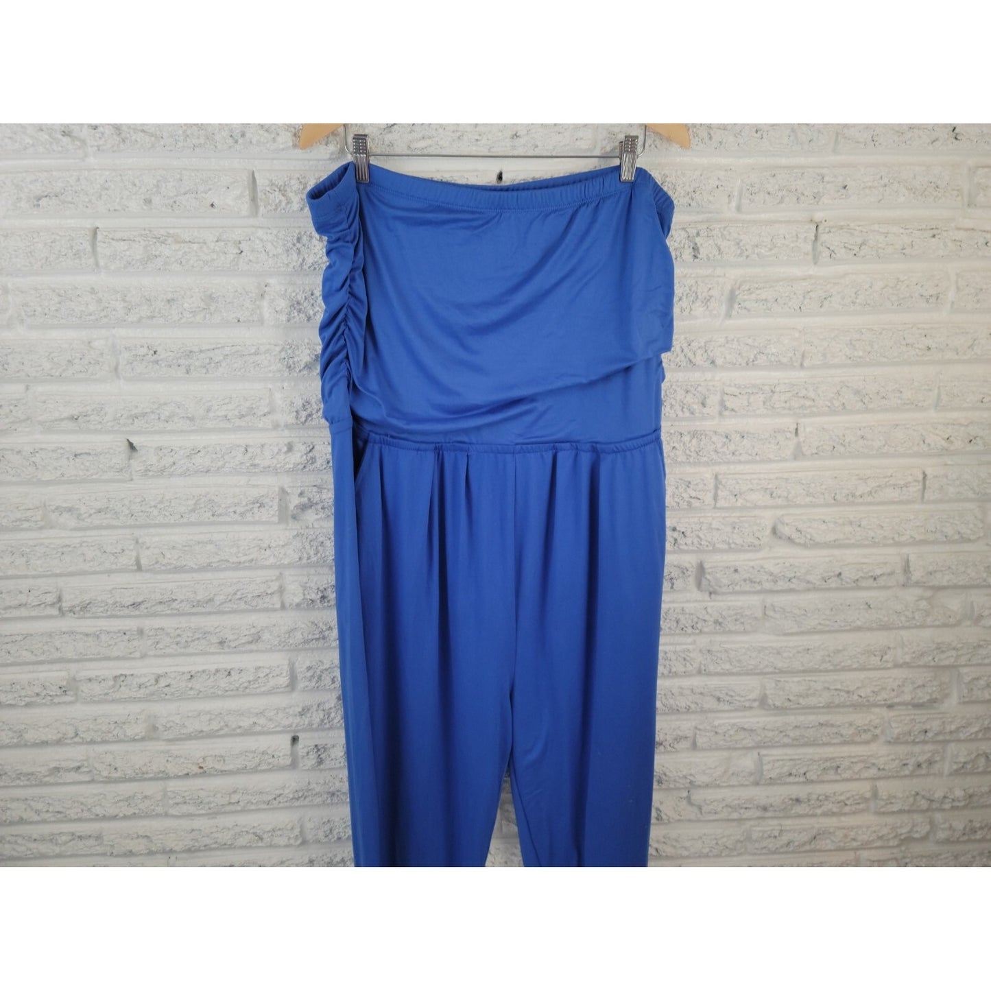 Rouge Womens Jumpsuit 3X Plus Sleeveless Tapered Ruched Pullover Polyester Blue