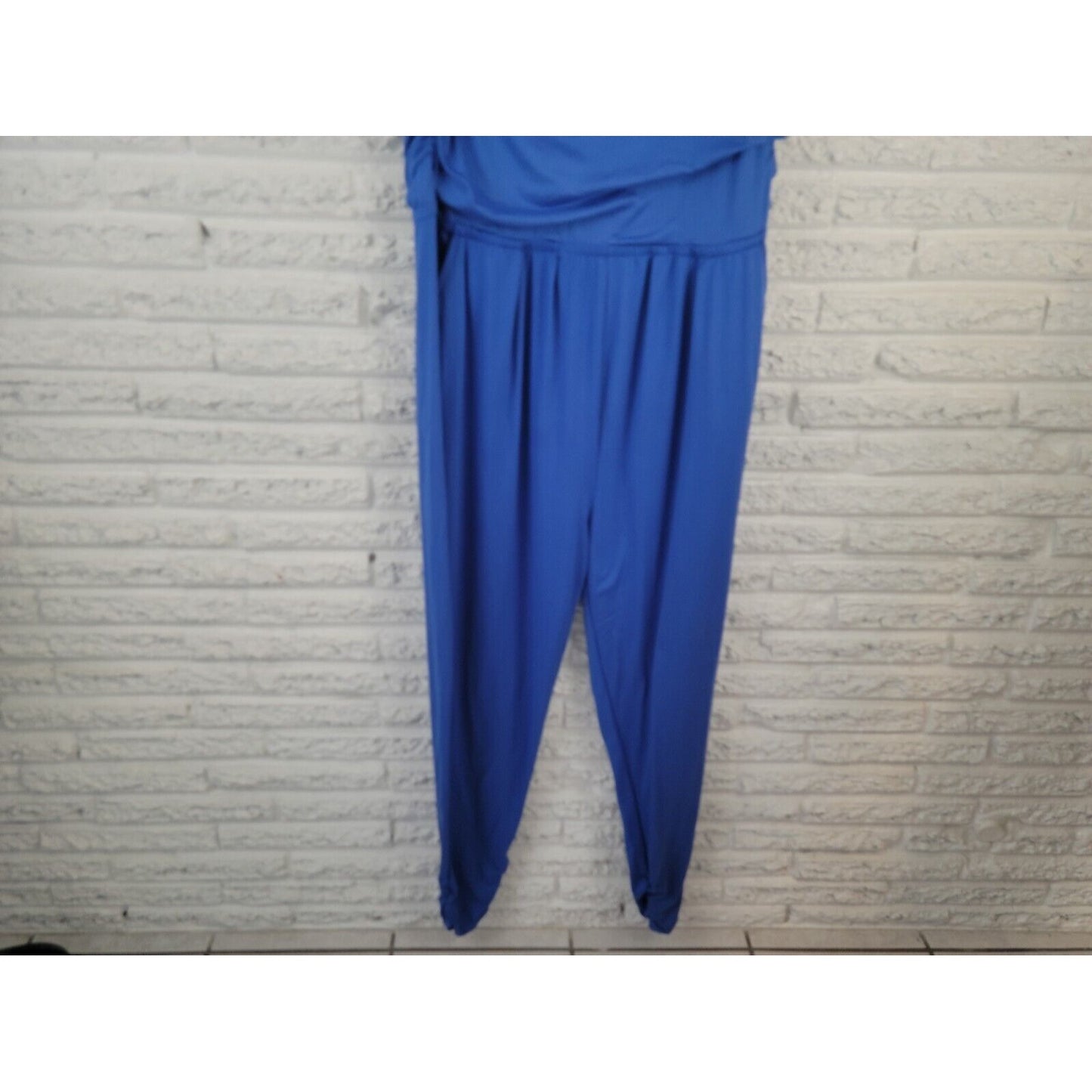 Rouge Womens Jumpsuit 3X Plus Sleeveless Tapered Ruched Pullover Polyester Blue