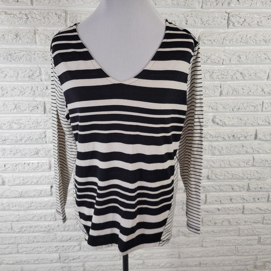 Onque Casual Womens Top XL Knit Long Sleeve Black Stripe Cotton Blend Casual