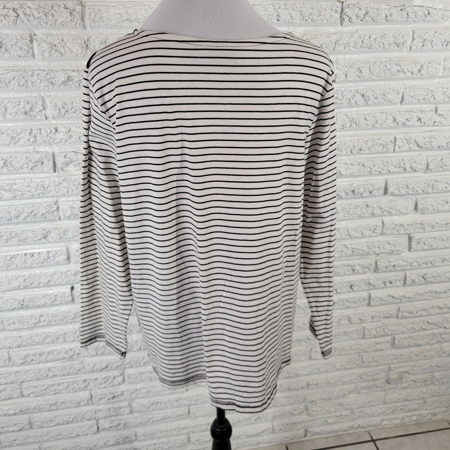 Onque Casual Womens Top XL Knit Long Sleeve Black Stripe Cotton Blend Casual
