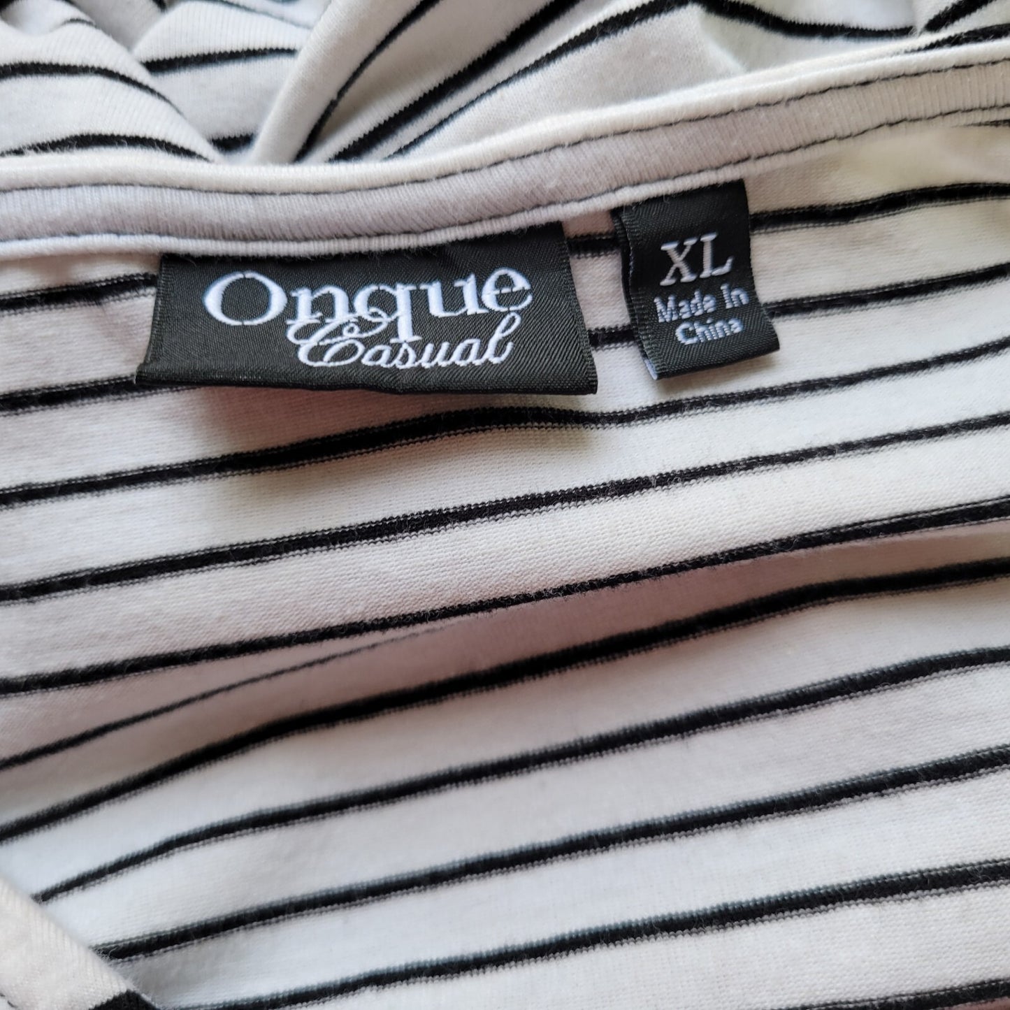 Onque Casual Womens Top XL Knit Long Sleeve Black Stripe Cotton Blend Casual