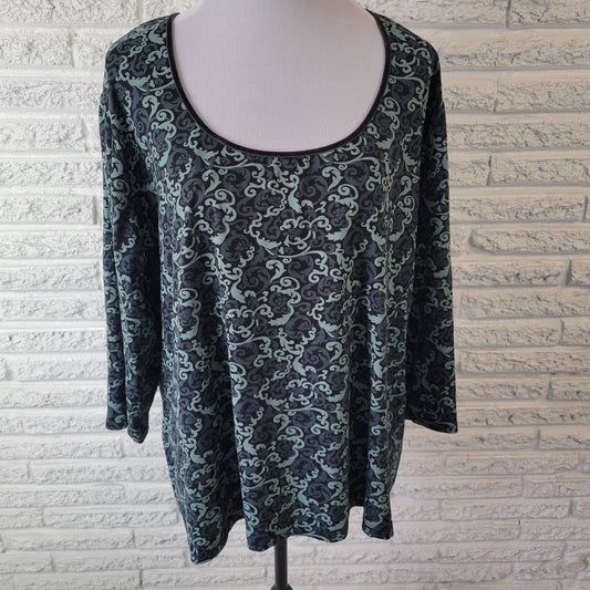 Apostrophe Women's Plus Size Top 24W 26W Blue Gray Geometric 3/4 Sleeve Blouse