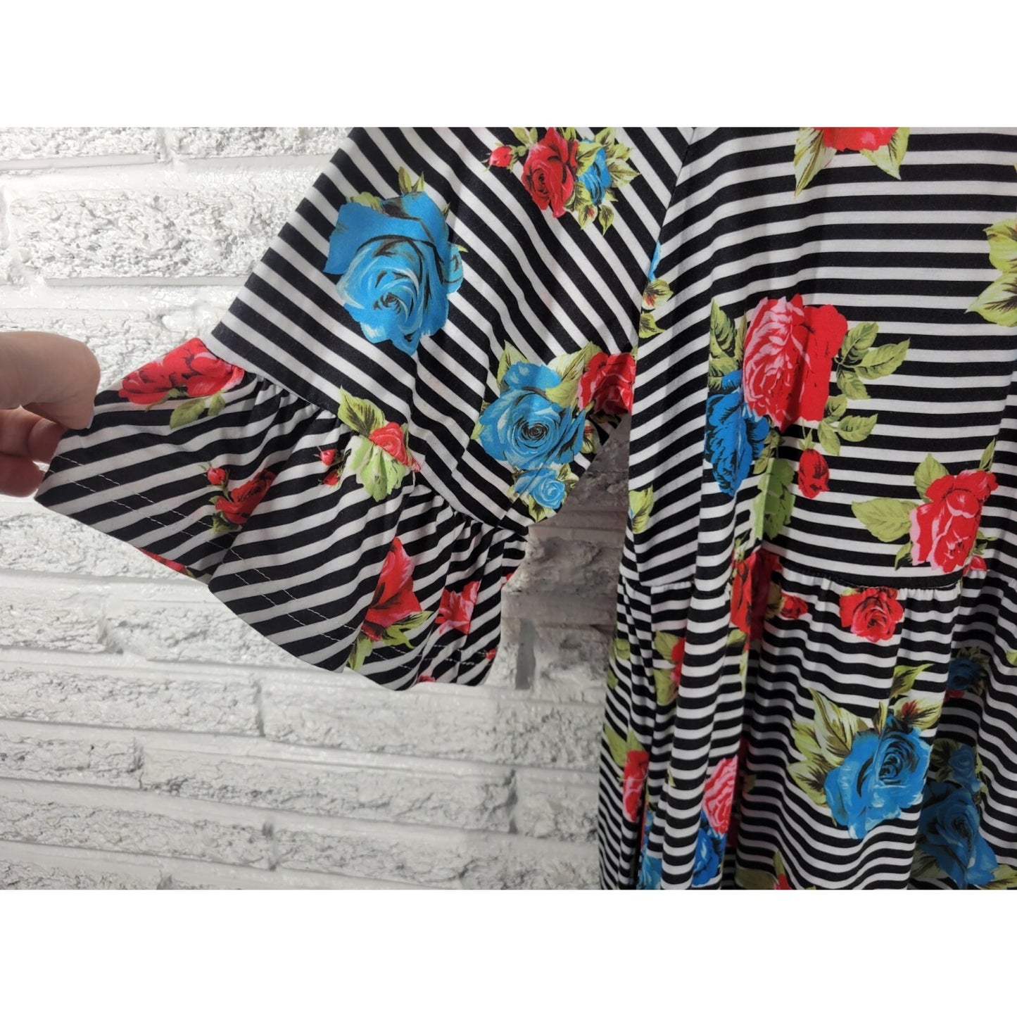 Emery Rose Dress 2XL Plus 3/4 Bell Sleeve Red Floral Poly Blend Ruffle Pockets