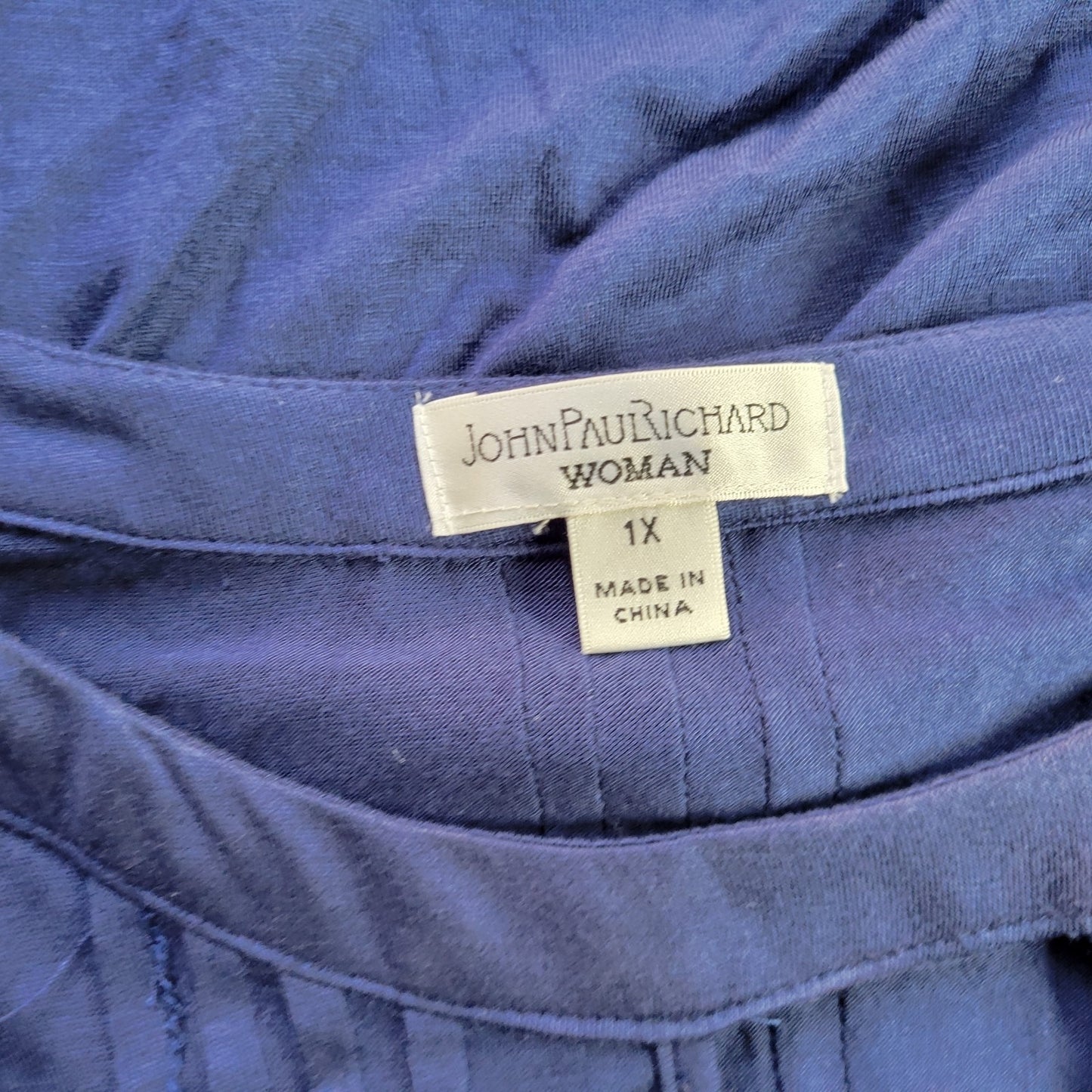 John Paul Richard Womens Top 1X Plus Tunic Crochet 3/4 Sleeve Pintucked Blue