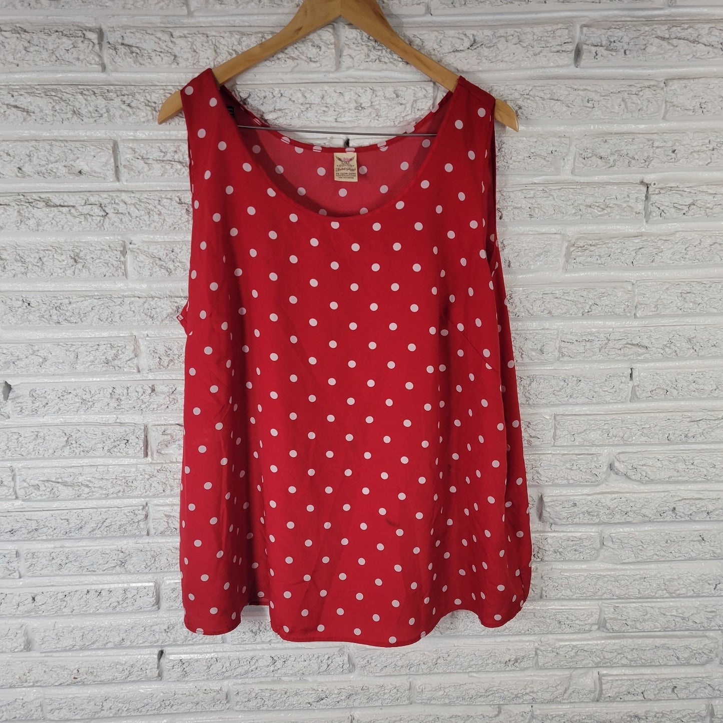 Faded Glory Womens Top 3X Plus Tank Red White Polka Dot Lightweight Casual