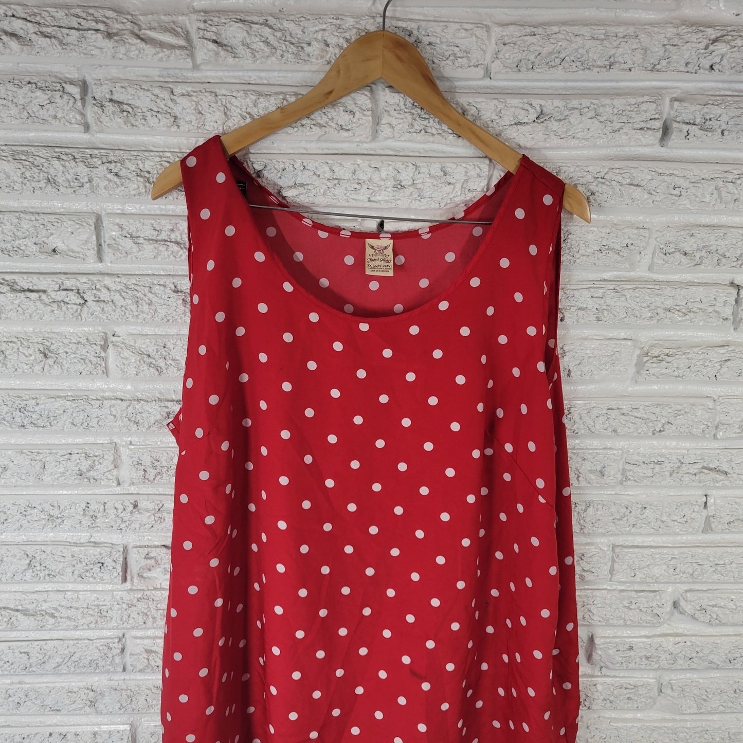 Faded Glory Womens Top 3X Plus Tank Red White Polka Dot Lightweight Casual